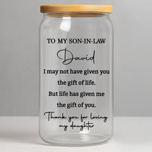 Load image into Gallery viewer, Personalized Clear Glass Can Custom Gift for Son-in-Law
