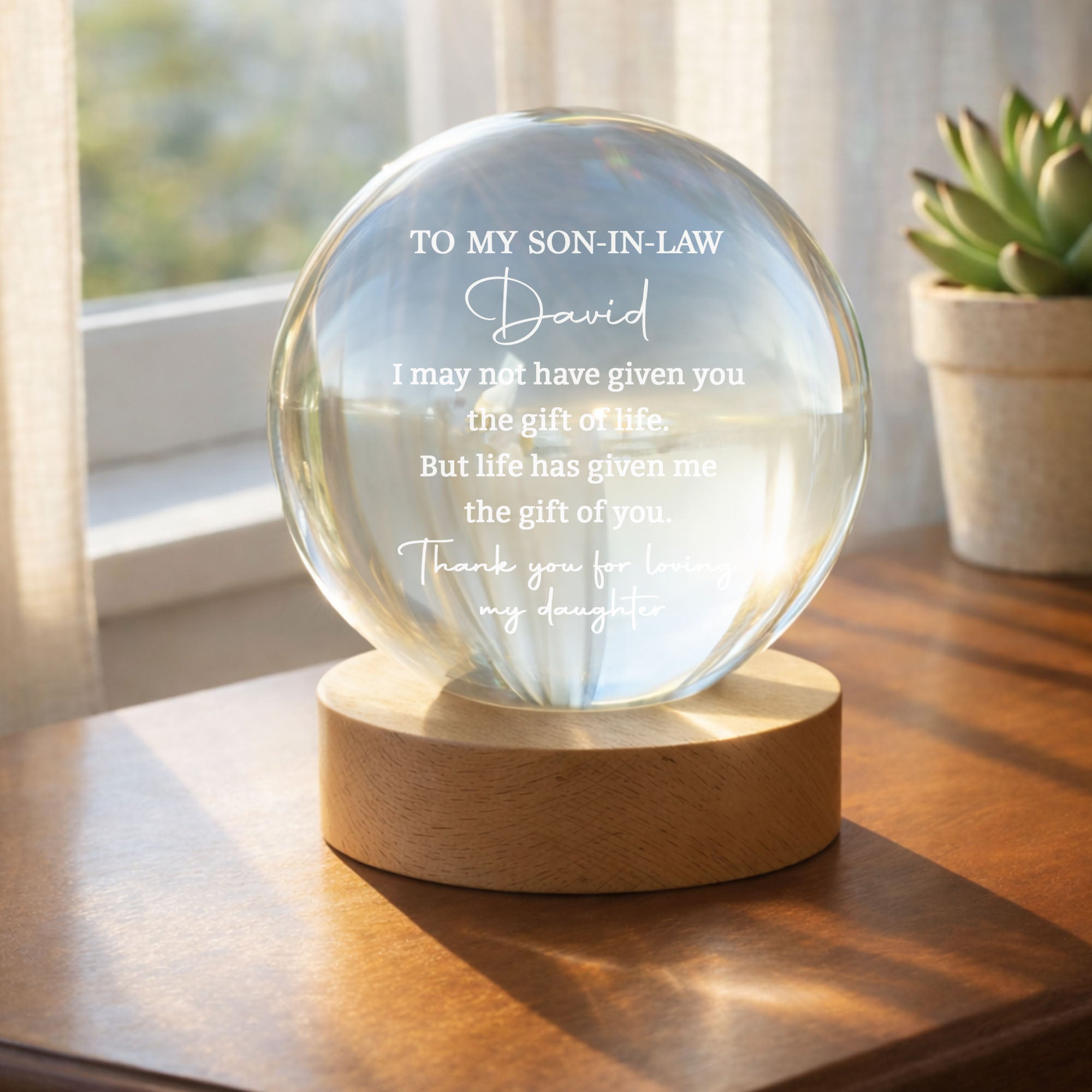 Personalized Crystal Globe Lamp Custom Gift for Son-in-Law