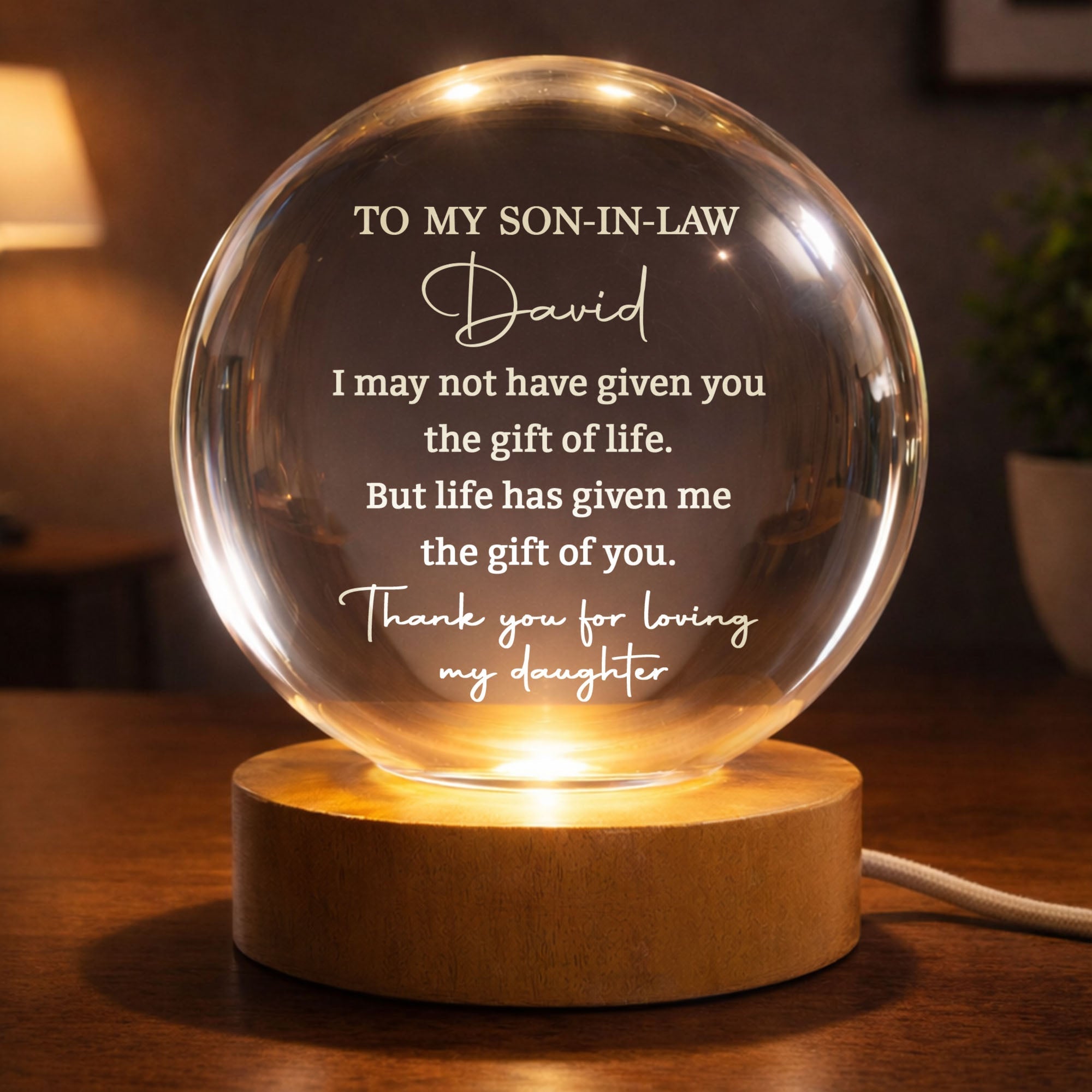 Personalized Crystal Globe Lamp Custom Gift for Son-in-Law