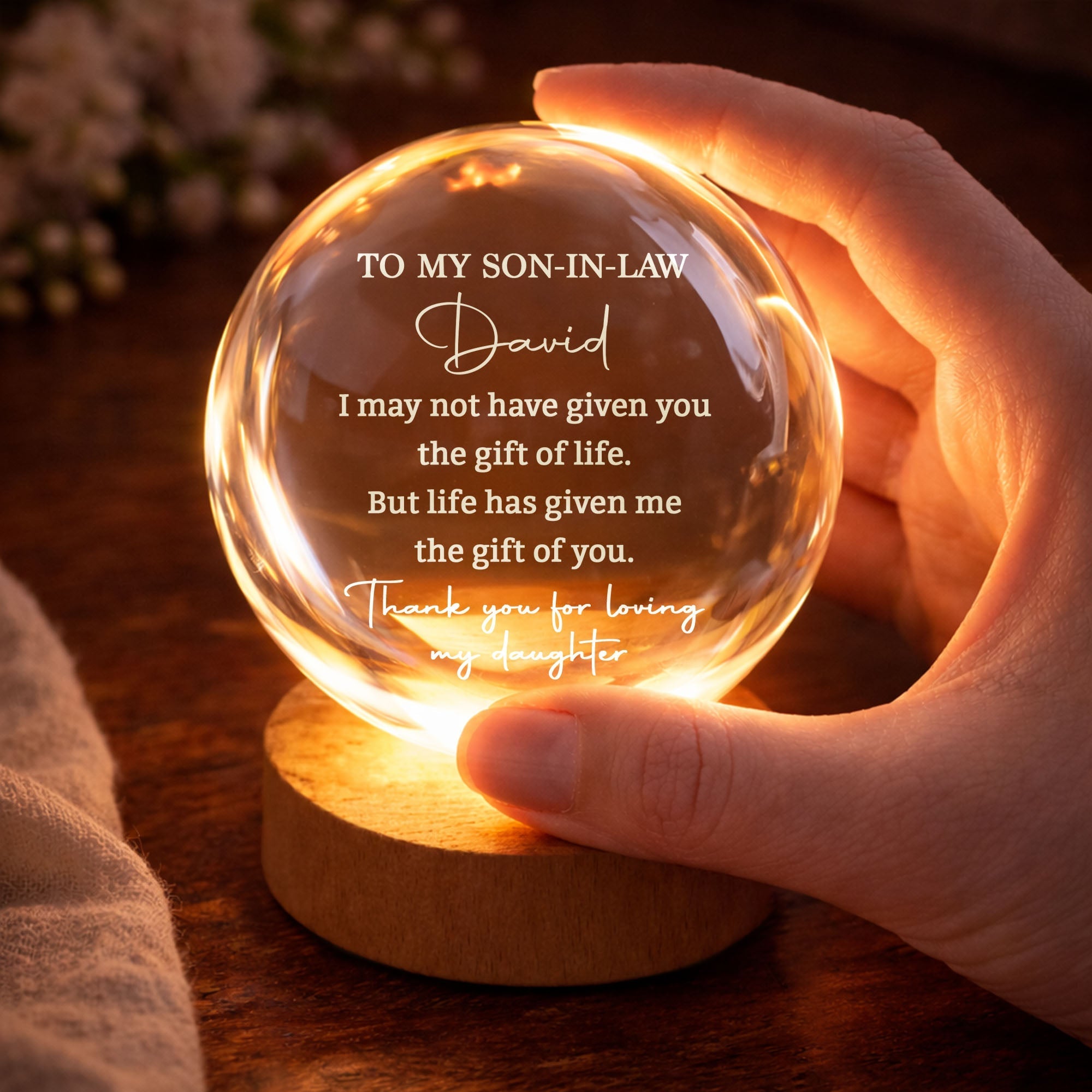 Personalized Crystal Globe Lamp Custom Gift for Son-in-Law