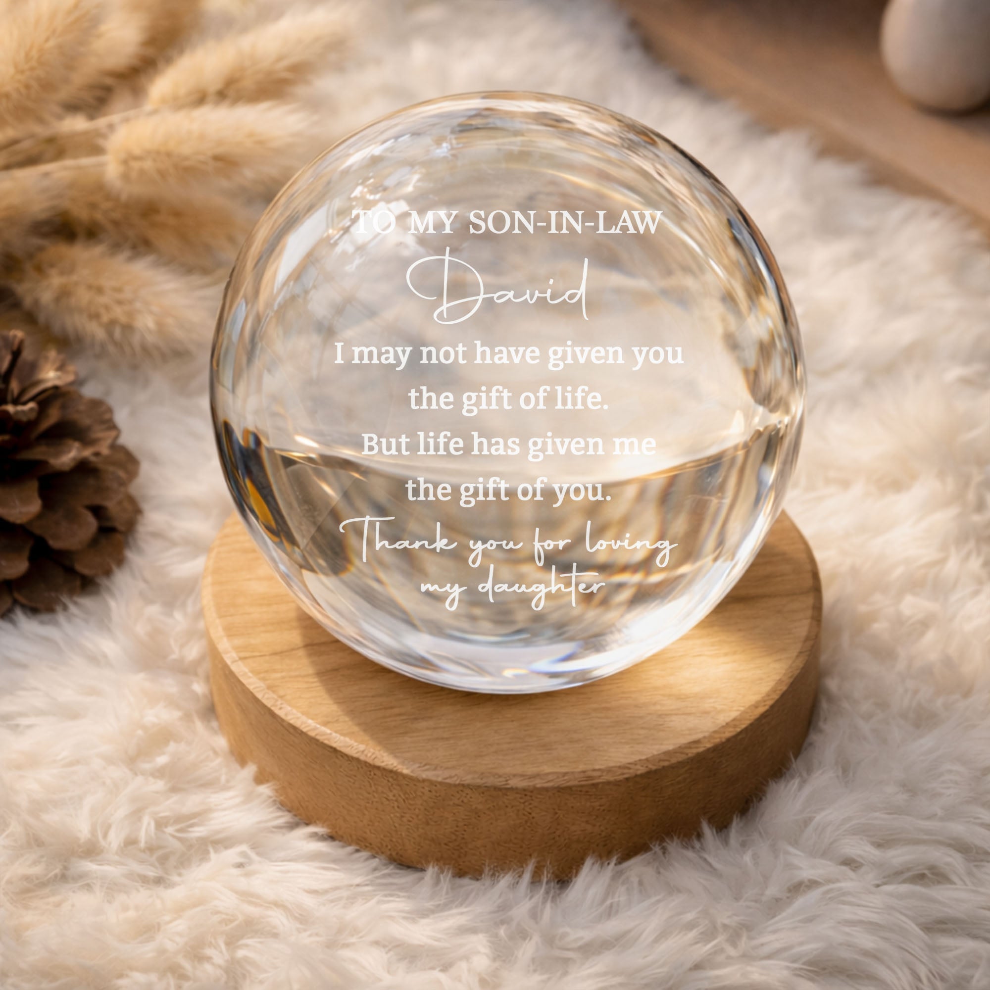 Personalized Crystal Globe Lamp Custom Gift for Son-in-Law