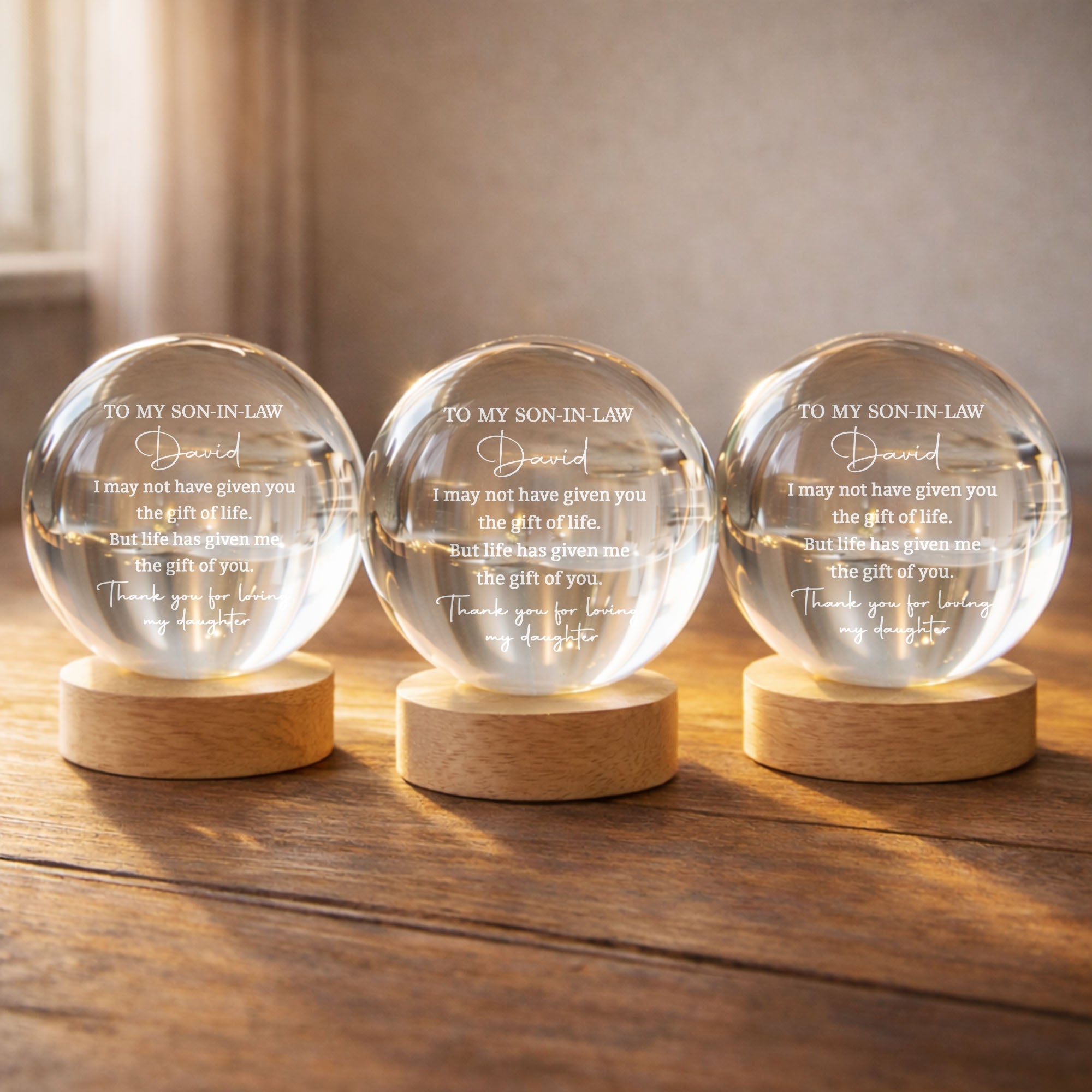 Personalized Crystal Globe Lamp Custom Gift for Son-in-Law