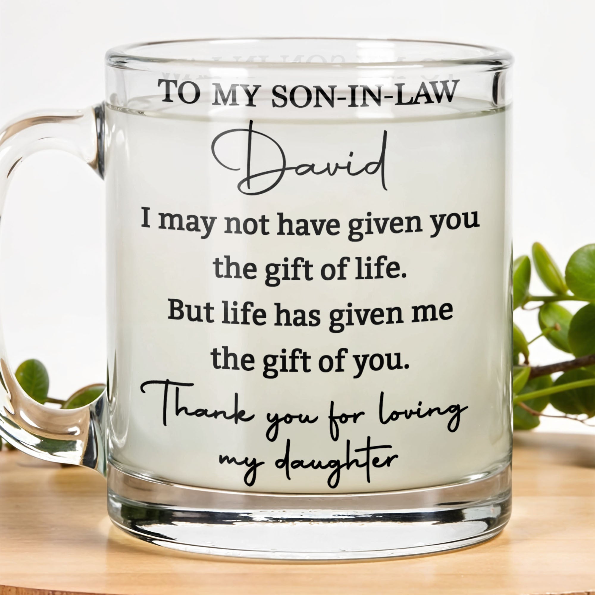 Personalized Glass Mug Custom Name Gift for Son-in-Law