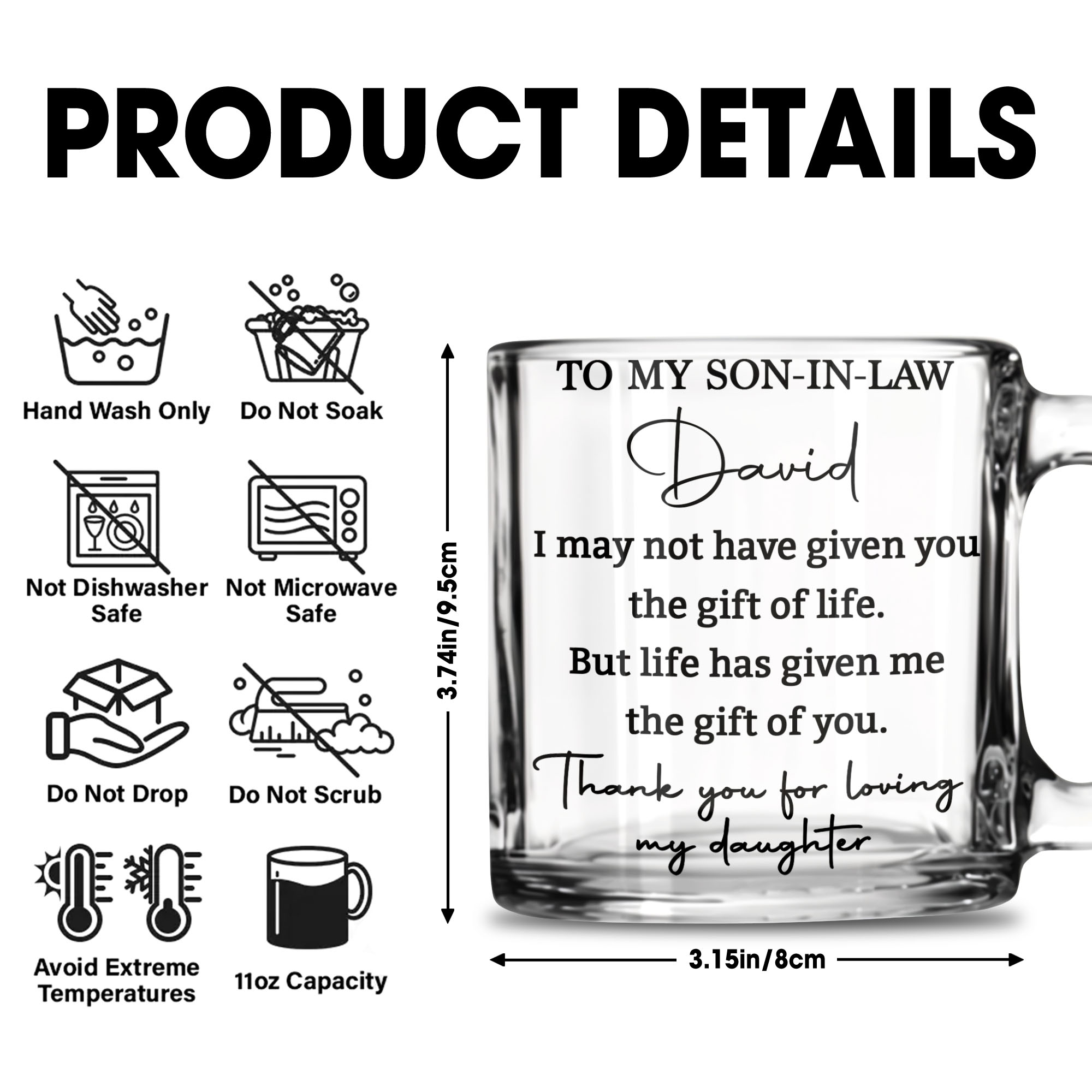 Personalized Glass Mug Custom Name Gift for Son-in-Law