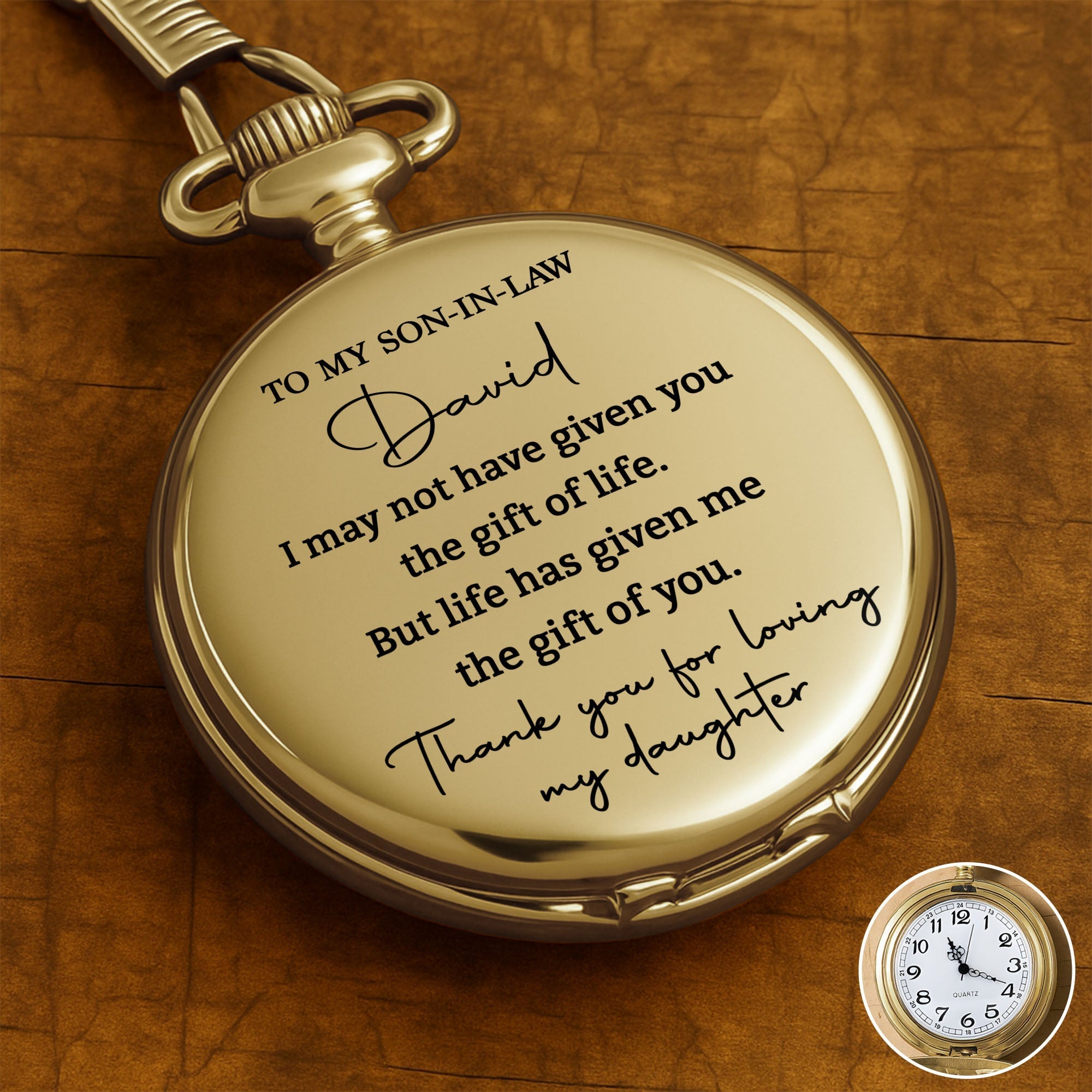 Personalized Custom Pocket Watch Gift for Son-in-Law