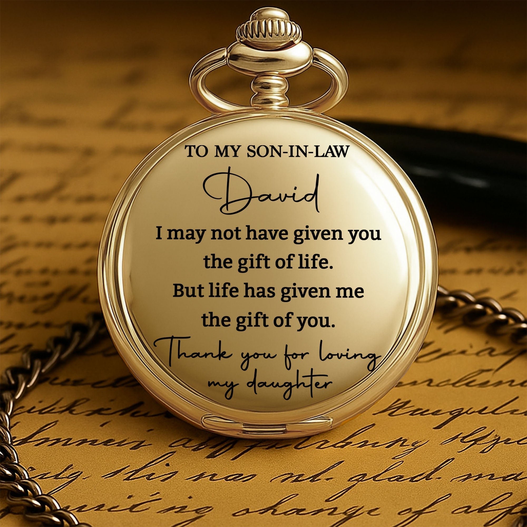 Personalized Custom Pocket Watch Gift for Son-in-Law