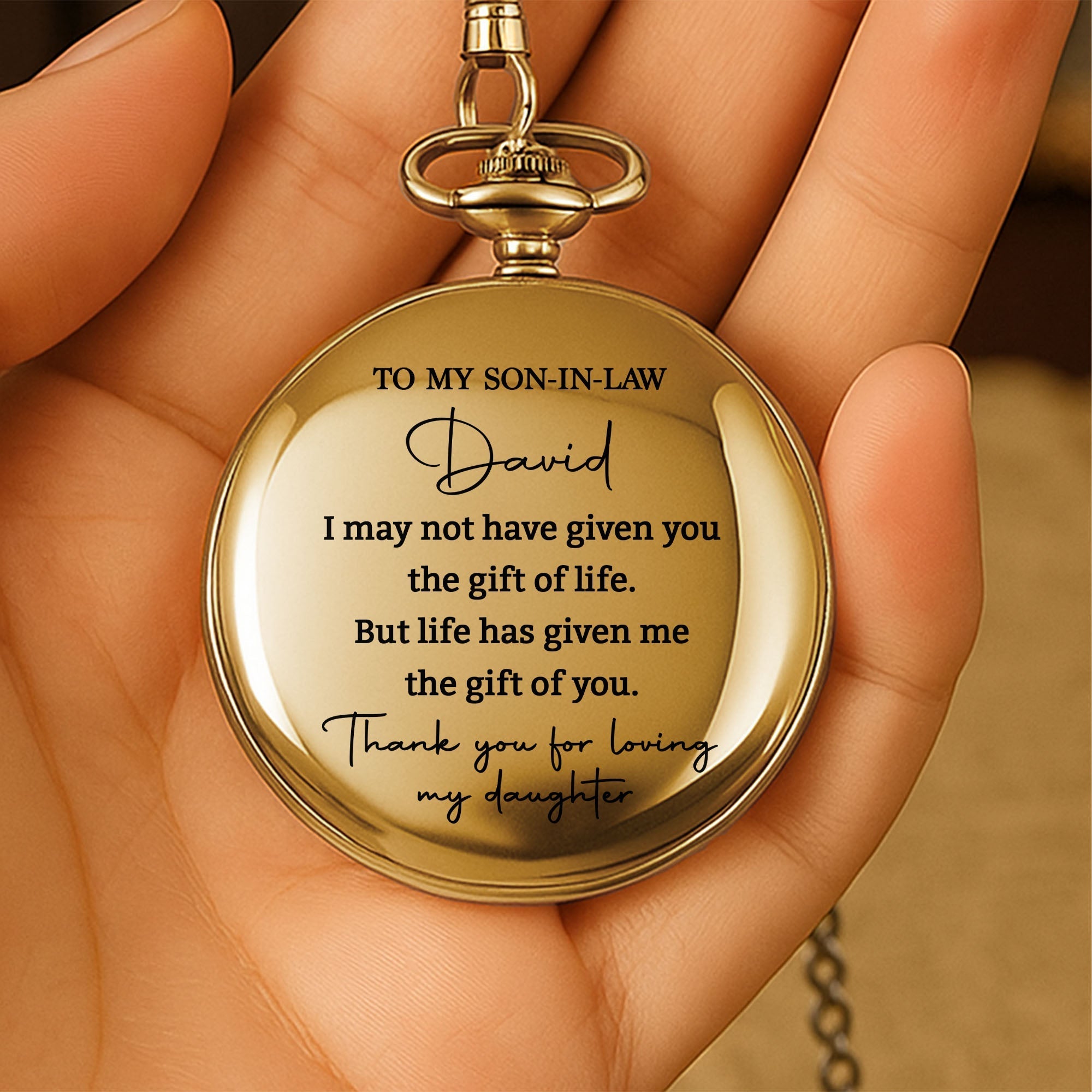 Personalized Custom Pocket Watch Gift for Son-in-Law