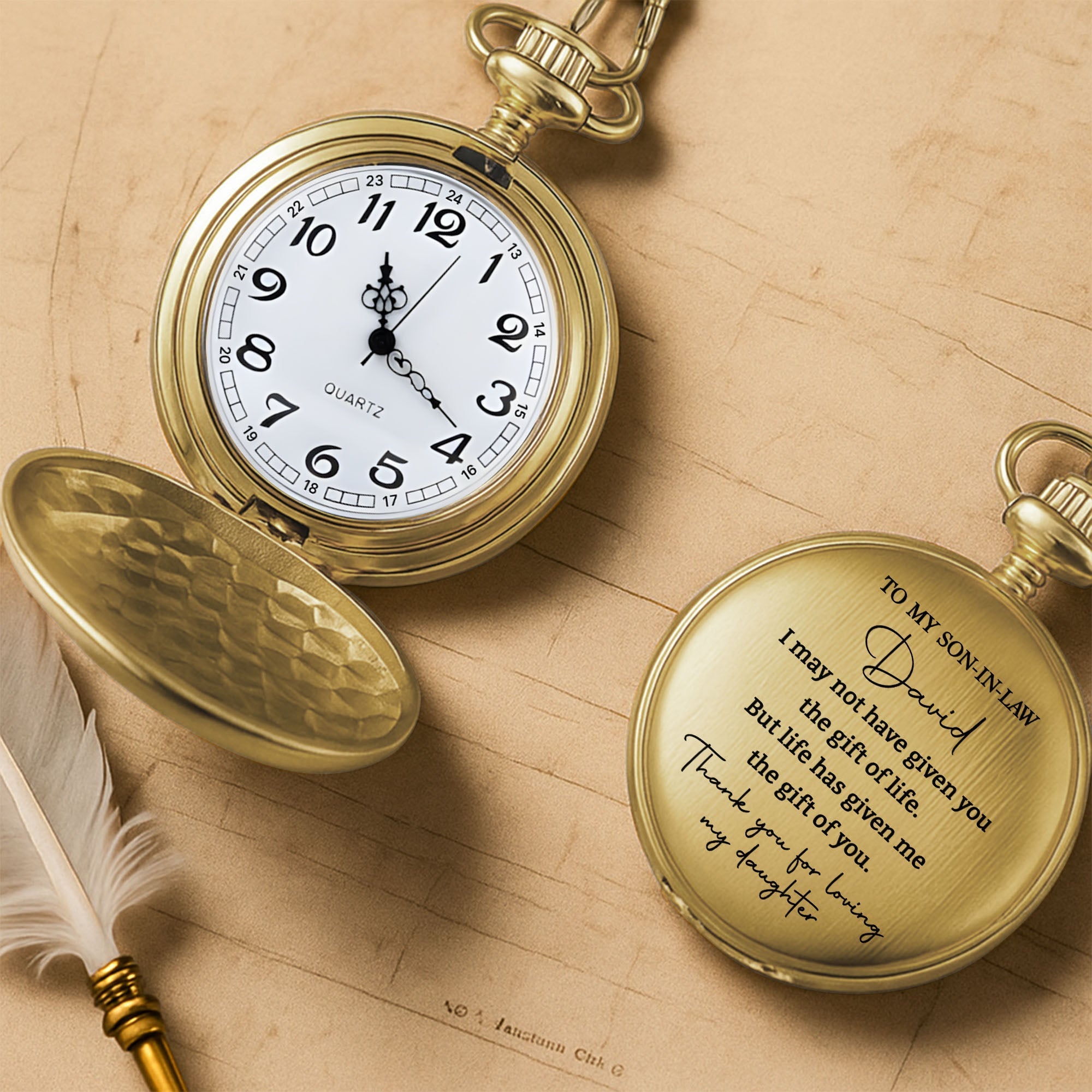 Personalized Custom Pocket Watch Gift for Son-in-Law