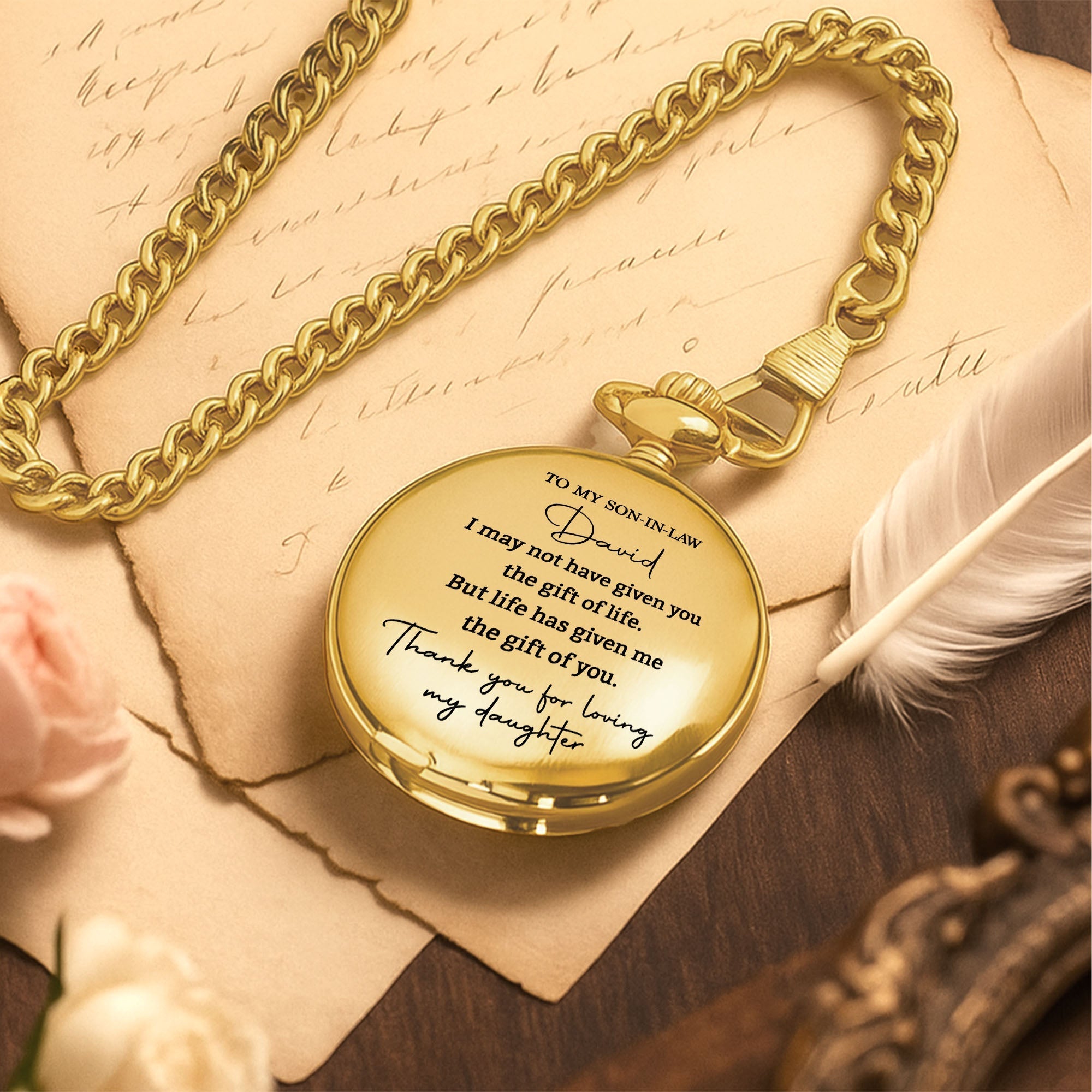 Personalized Custom Pocket Watch Gift for Son-in-Law