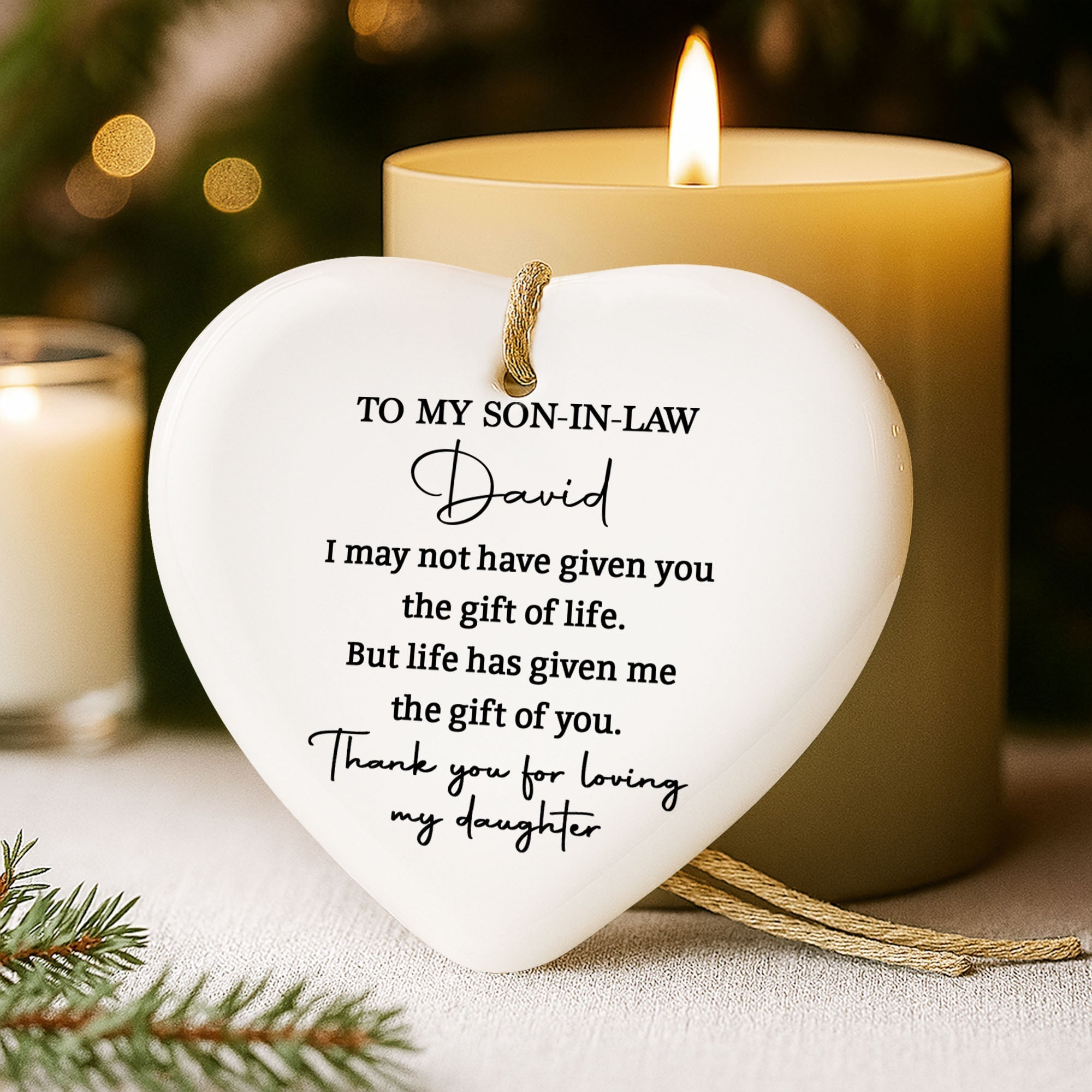 Personalized Heart-Shaped Ceramic Ornament Gift for Son-in-Law
