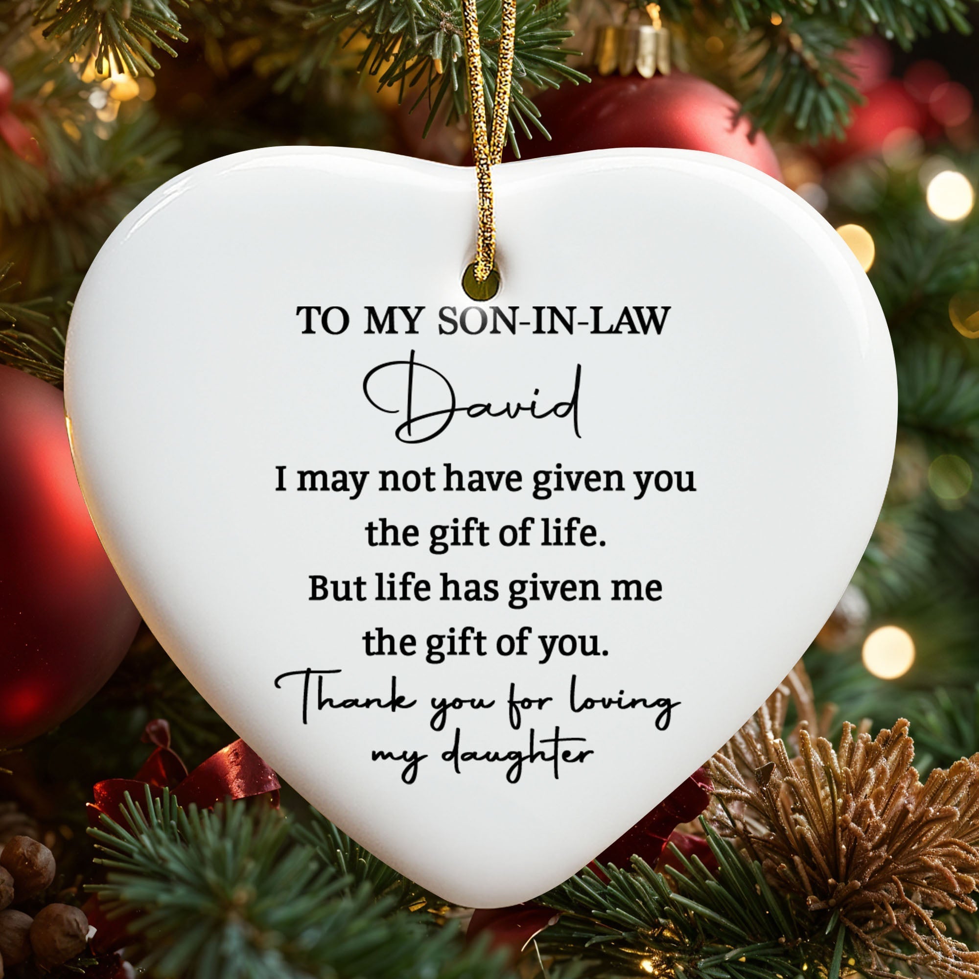 Personalized Heart-Shaped Ceramic Ornament Gift for Son-in-Law