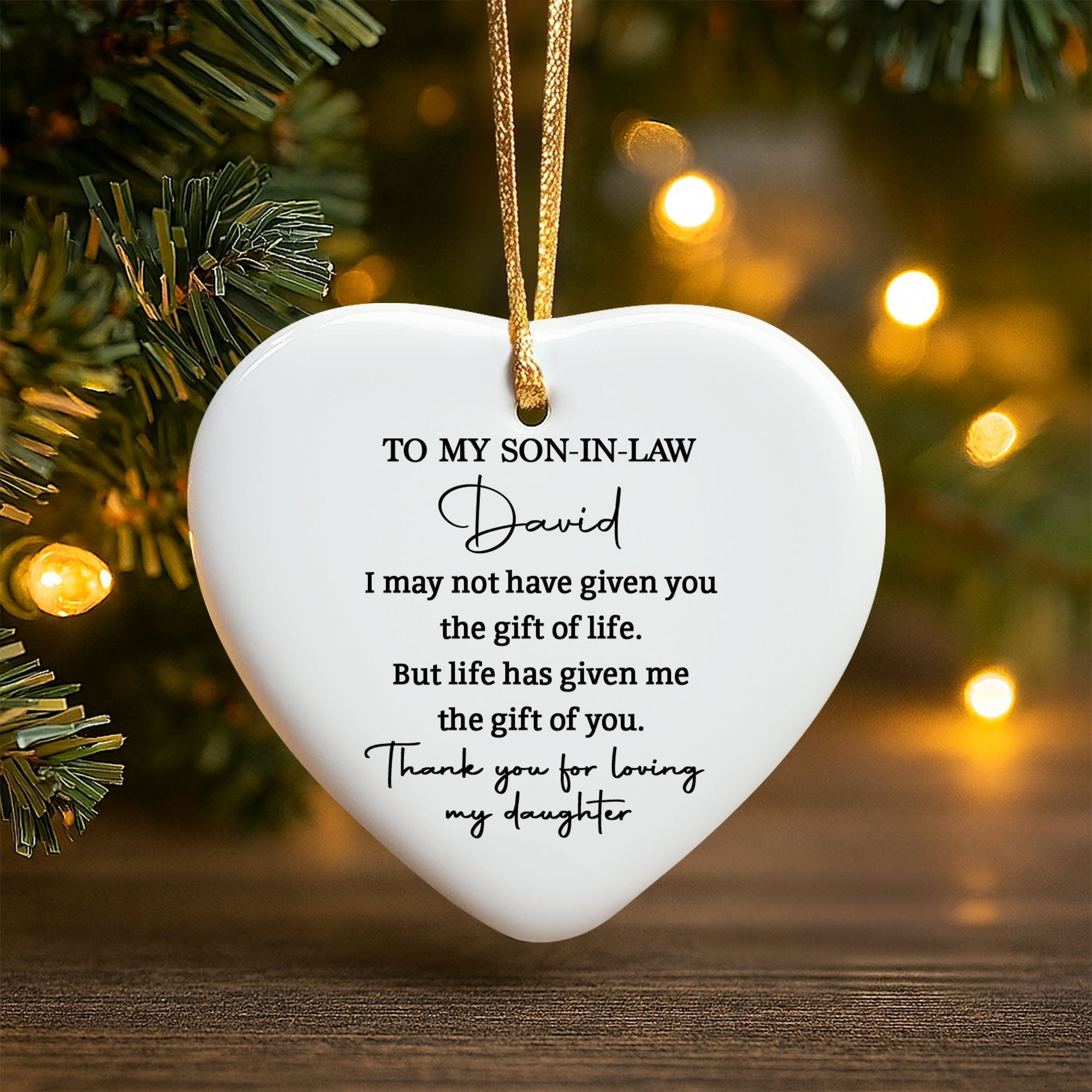 Personalized Heart-Shaped Ceramic Ornament Gift for Son-in-Law