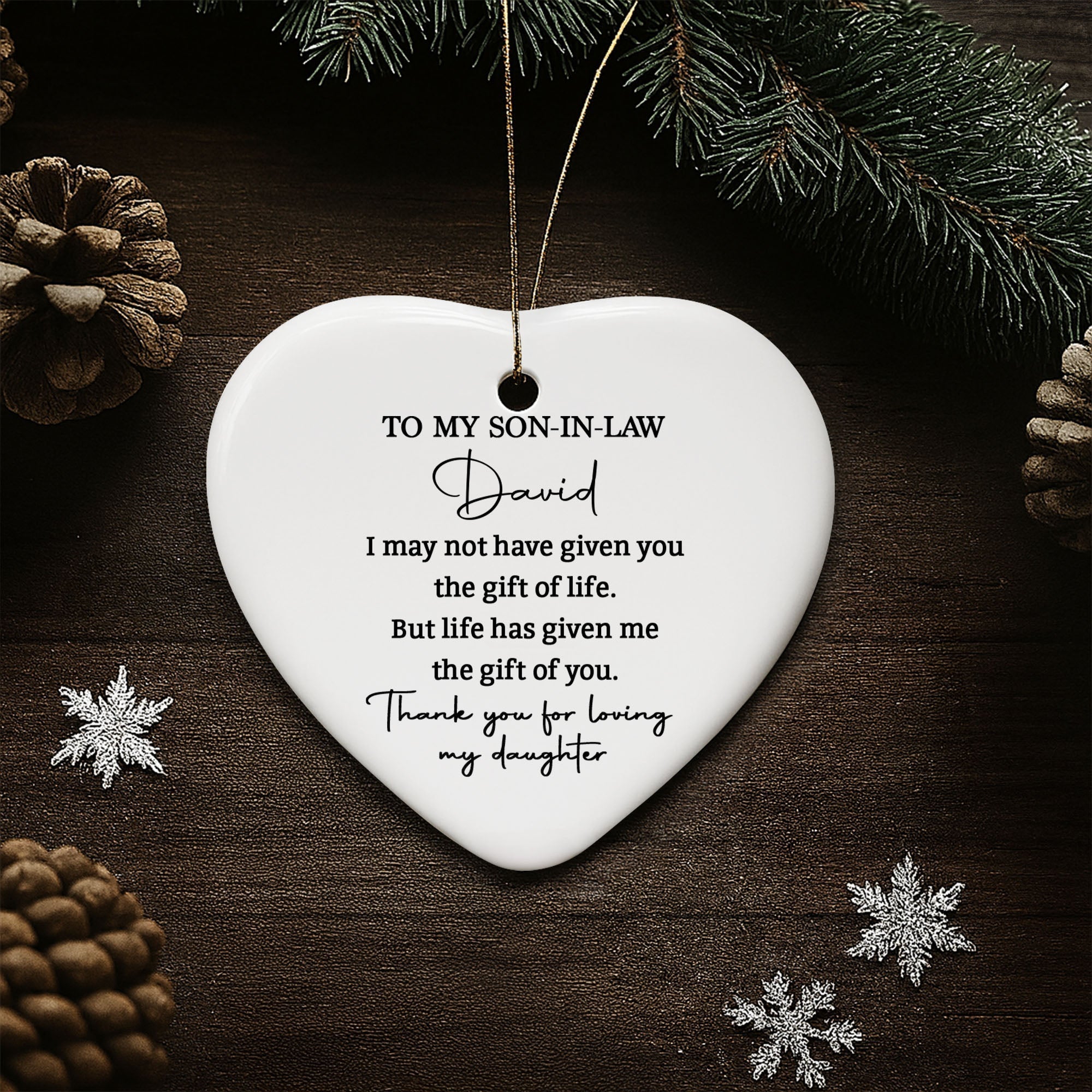 Personalized Heart-Shaped Ceramic Ornament Gift for Son-in-Law