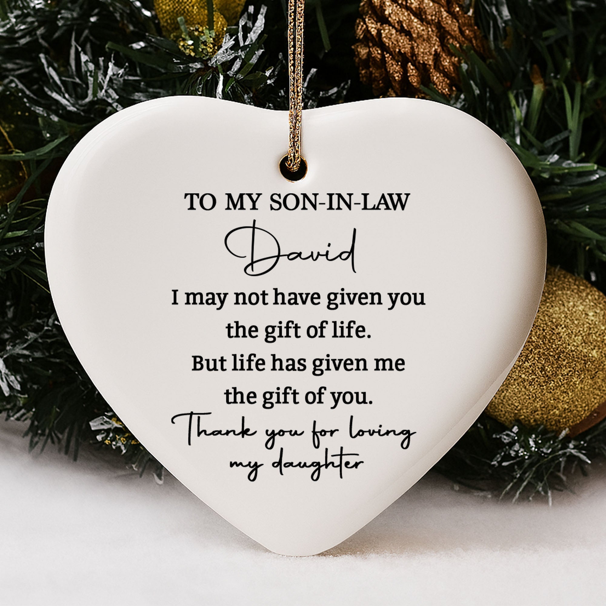 Personalized Heart-Shaped Ceramic Ornament Gift for Son-in-Law