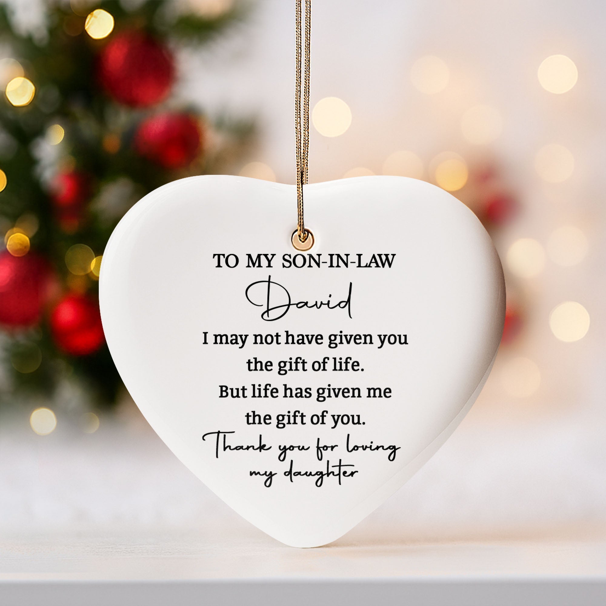 Personalized Heart-Shaped Ceramic Ornament Gift for Son-in-Law