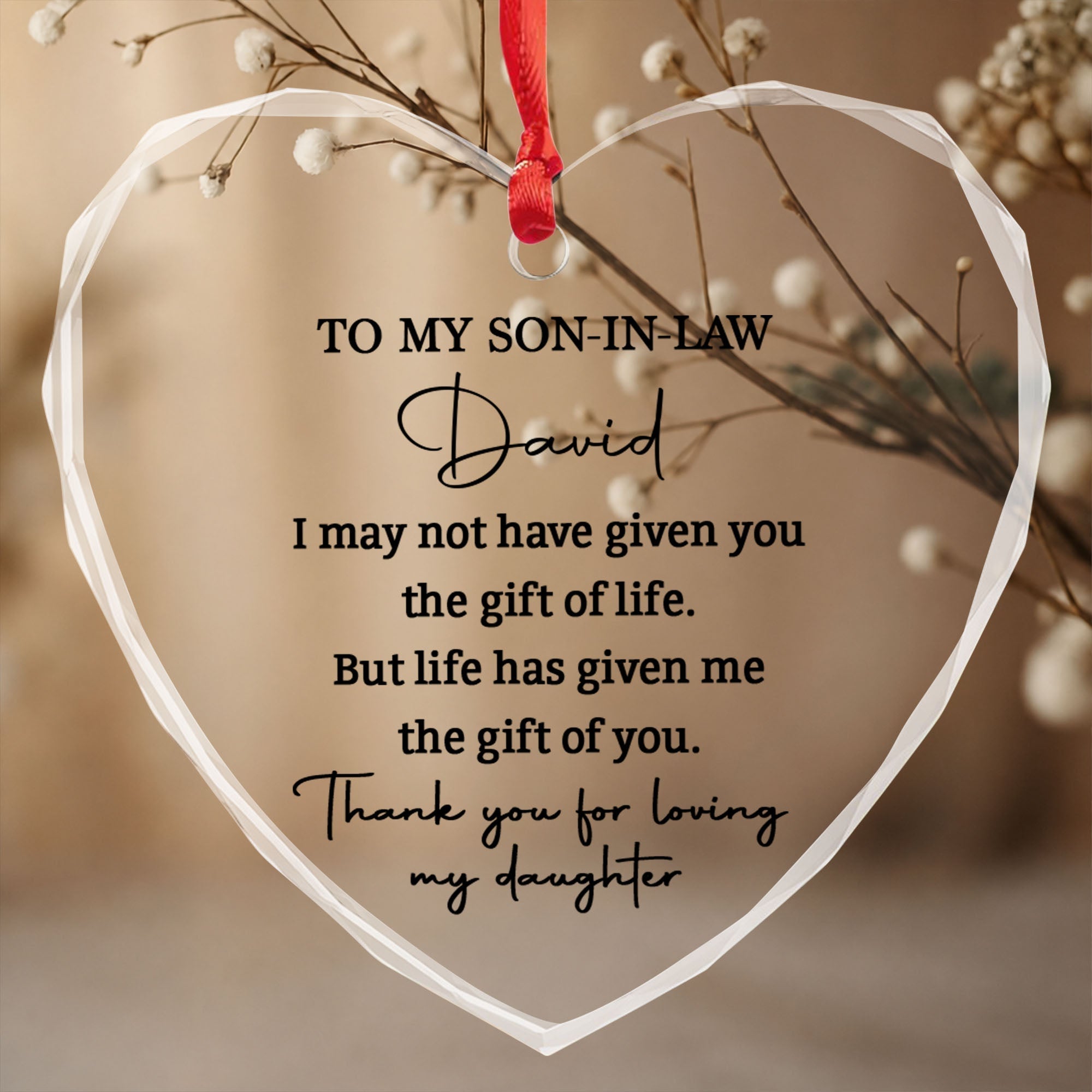 Personalized Heart Glass Ornament Custom Name Gift for Son-in-Law