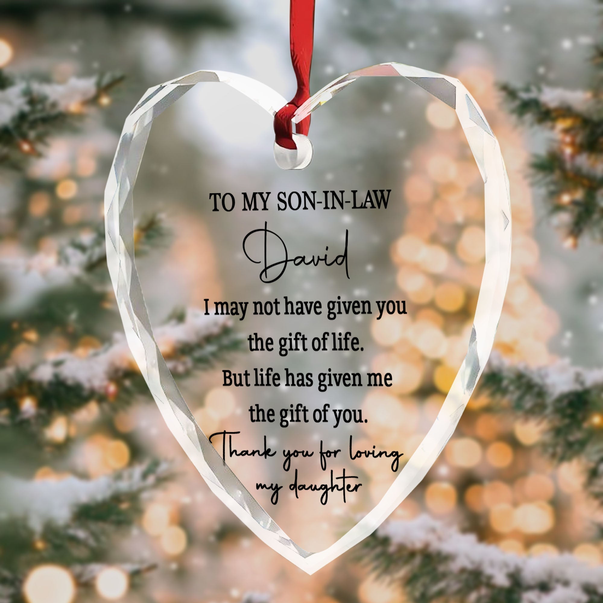 Personalized Heart Glass Ornament Custom Name Gift for Son-in-Law