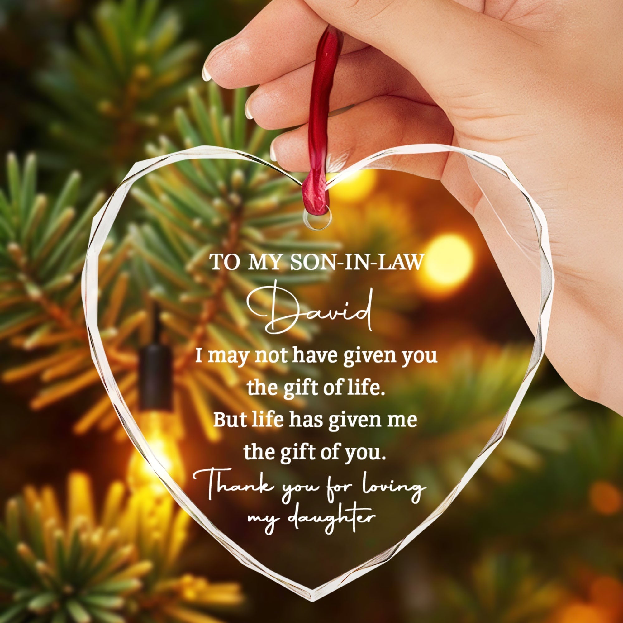 Personalized Heart Glass Ornament Custom Name Gift for Son-in-Law