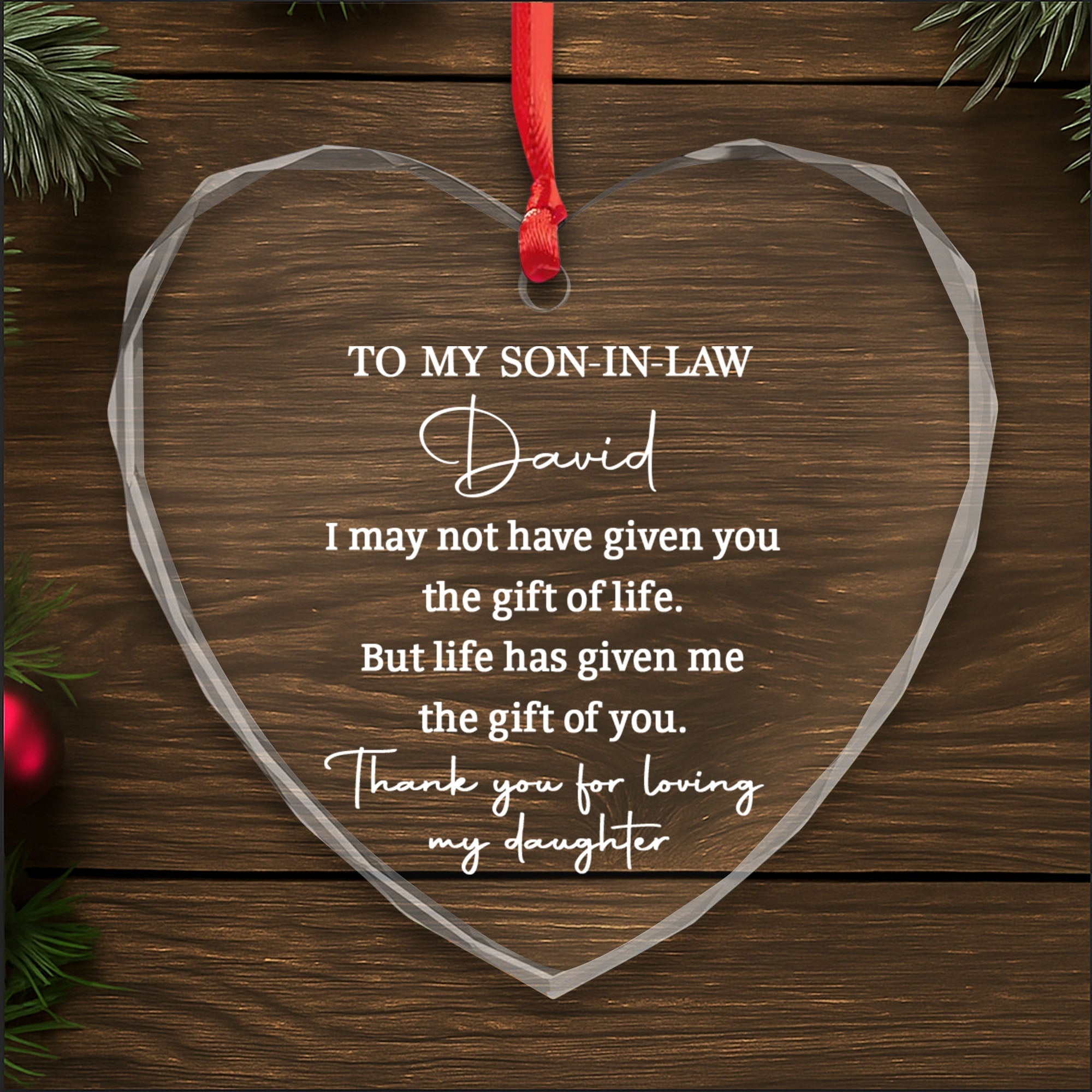 Personalized Heart Glass Ornament Custom Name Gift for Son-in-Law