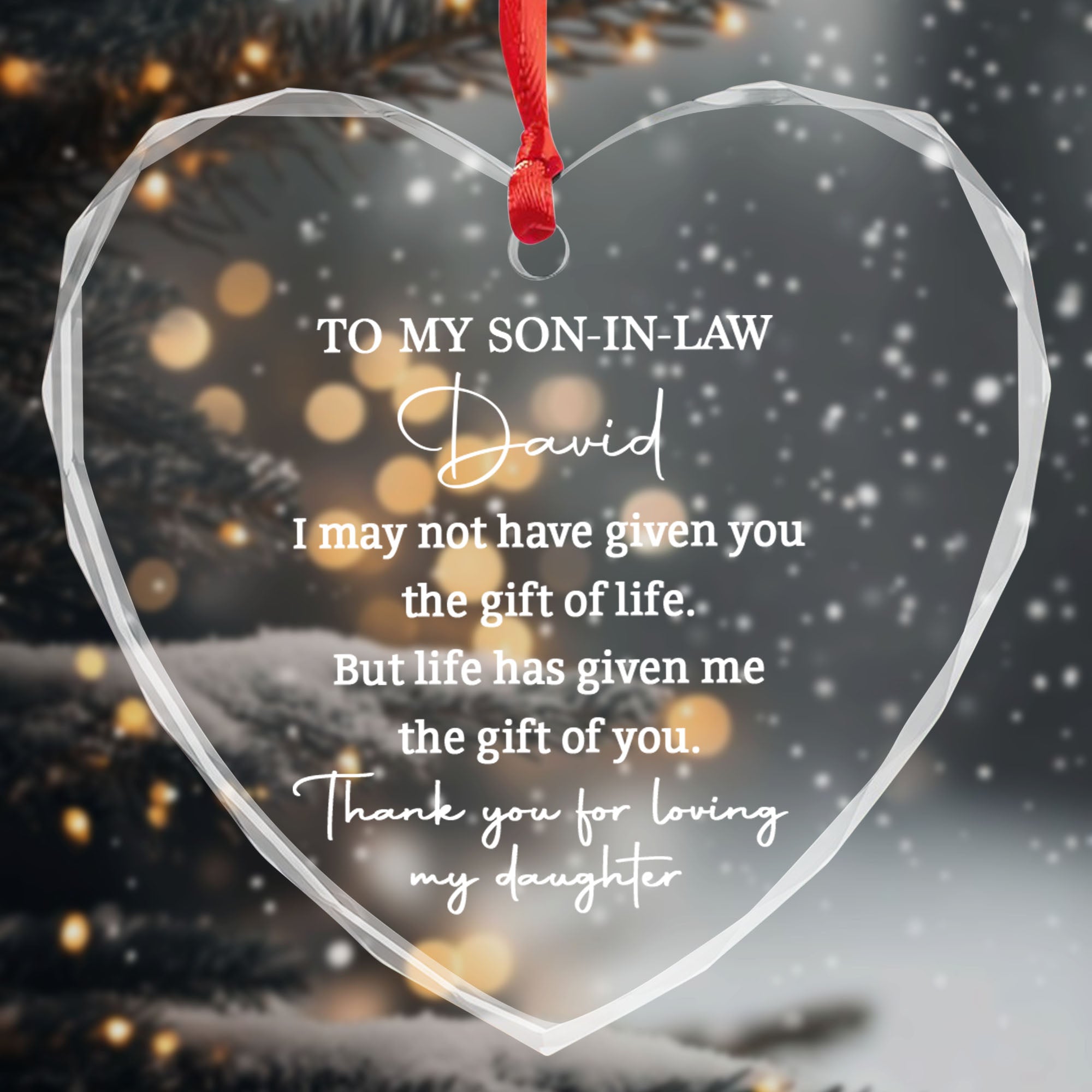 Personalized Heart Glass Ornament Custom Name Gift for Son-in-Law