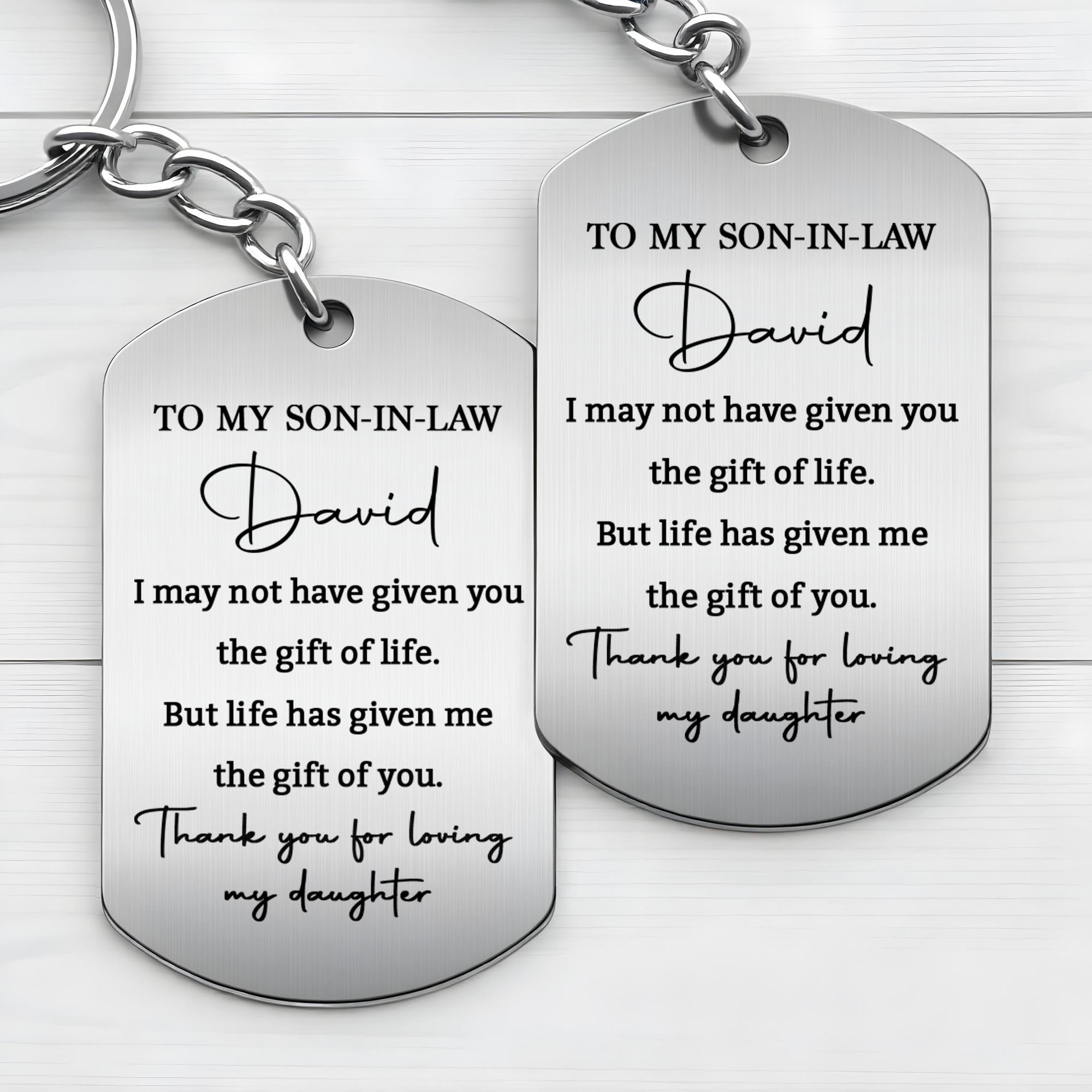 Personalized Stainless Steel Keychain Custom Engraved Gift for Son-in-Law