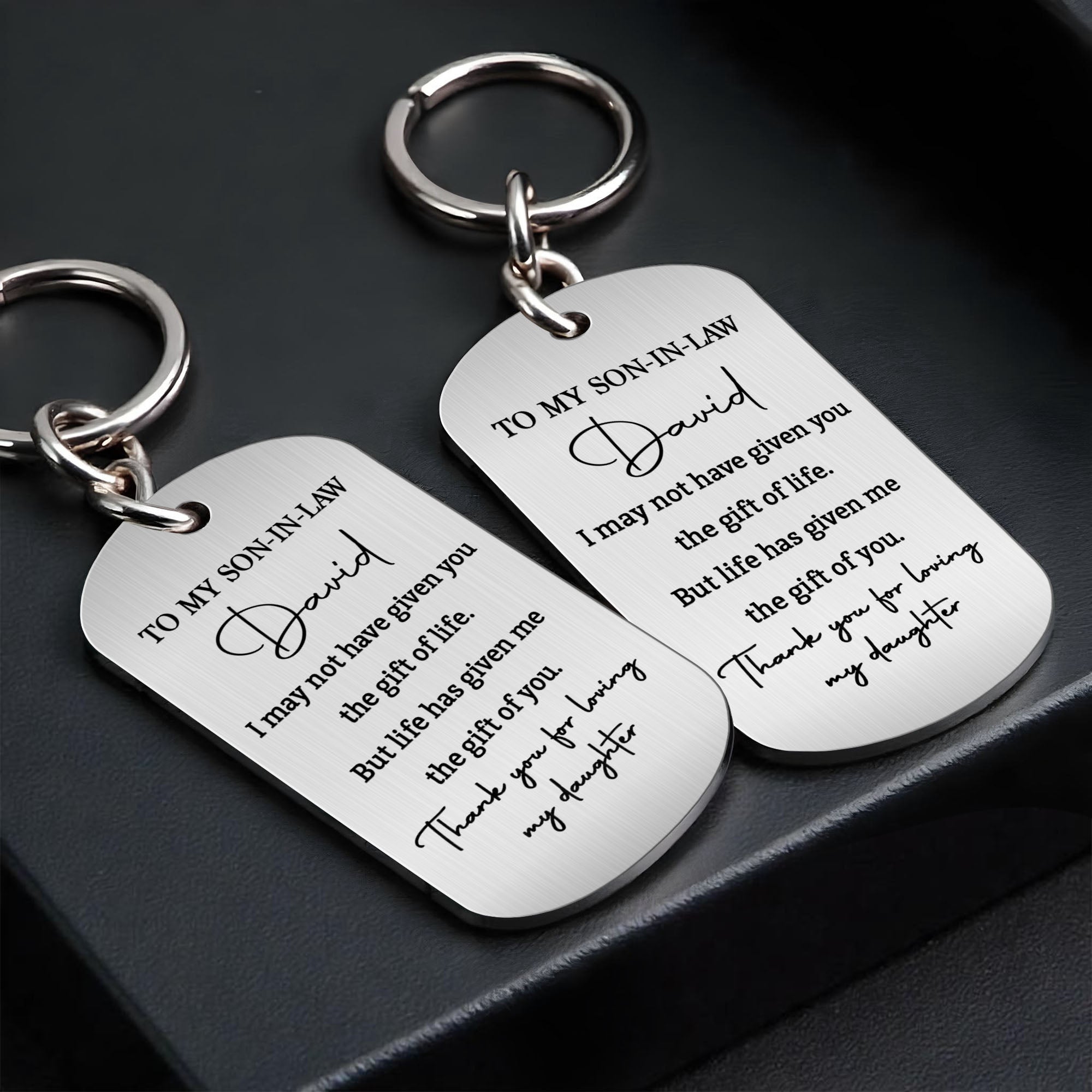 Personalized Stainless Steel Keychain Custom Engraved Gift for Son-in-Law