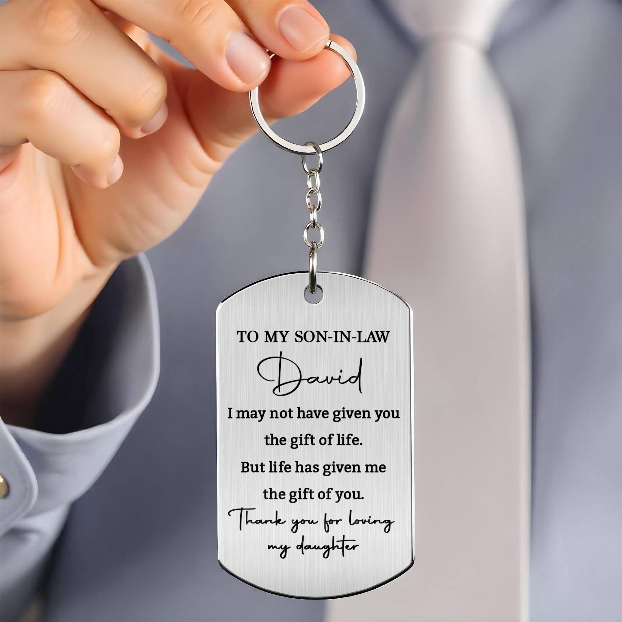 Personalized Stainless Steel Keychain Custom Engraved Gift for Son-in-Law