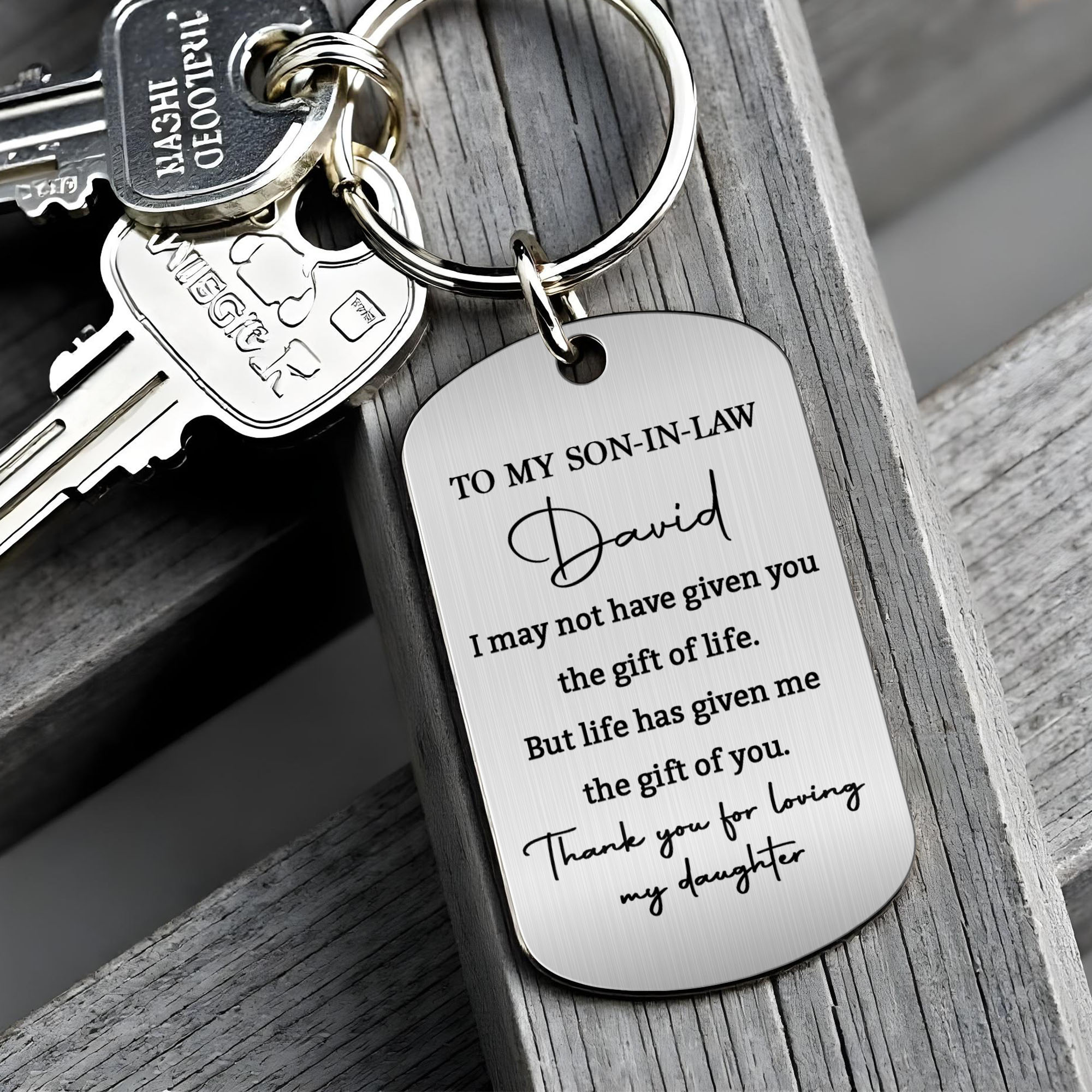 Personalized Stainless Steel Keychain Custom Engraved Gift for Son-in-Law