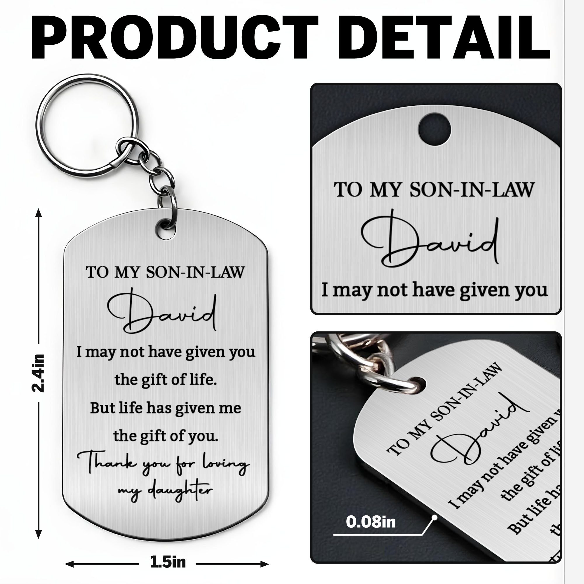 Personalized Stainless Steel Keychain Custom Engraved Gift for Son-in-Law