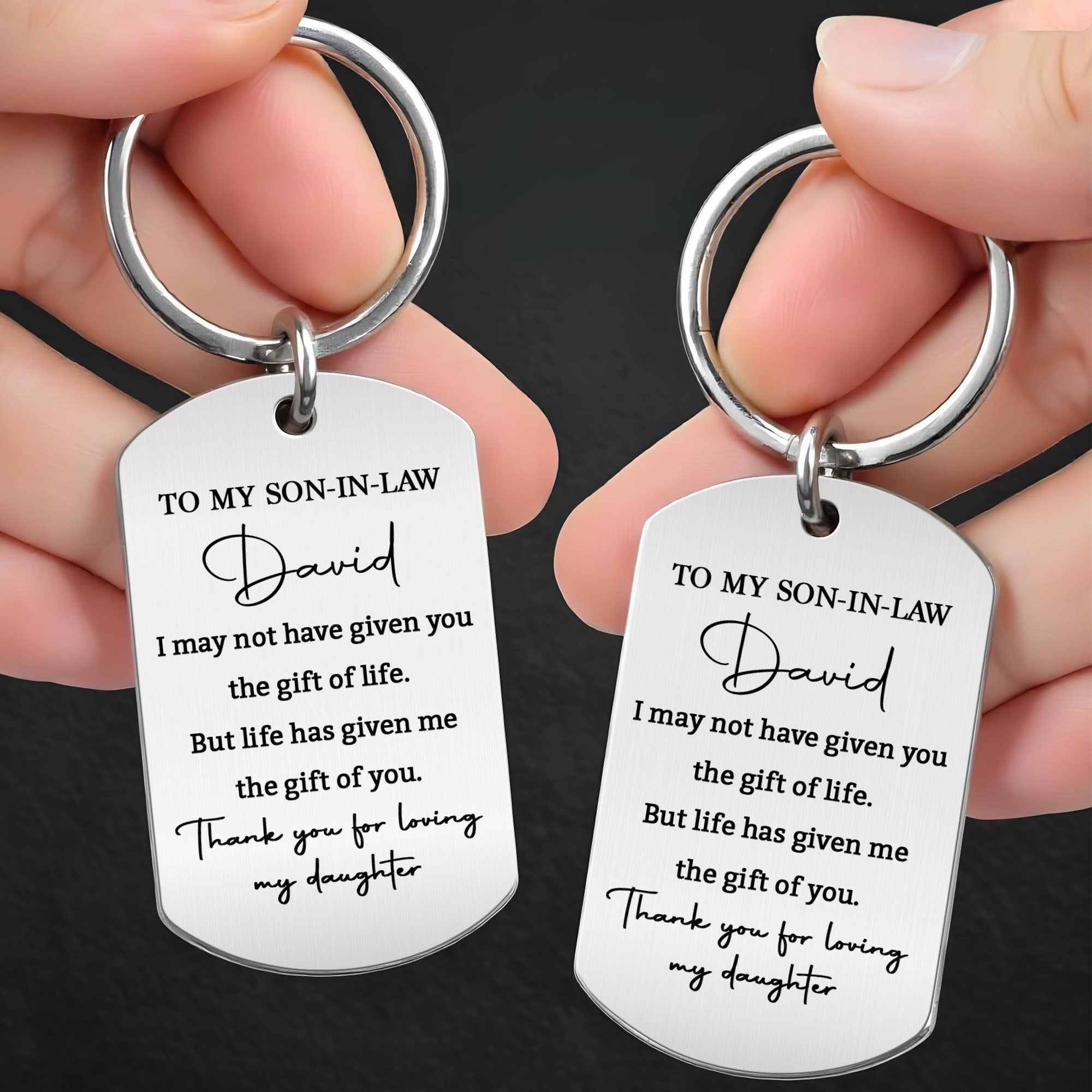 Personalized Stainless Steel Keychain Custom Engraved Gift for Son-in-Law