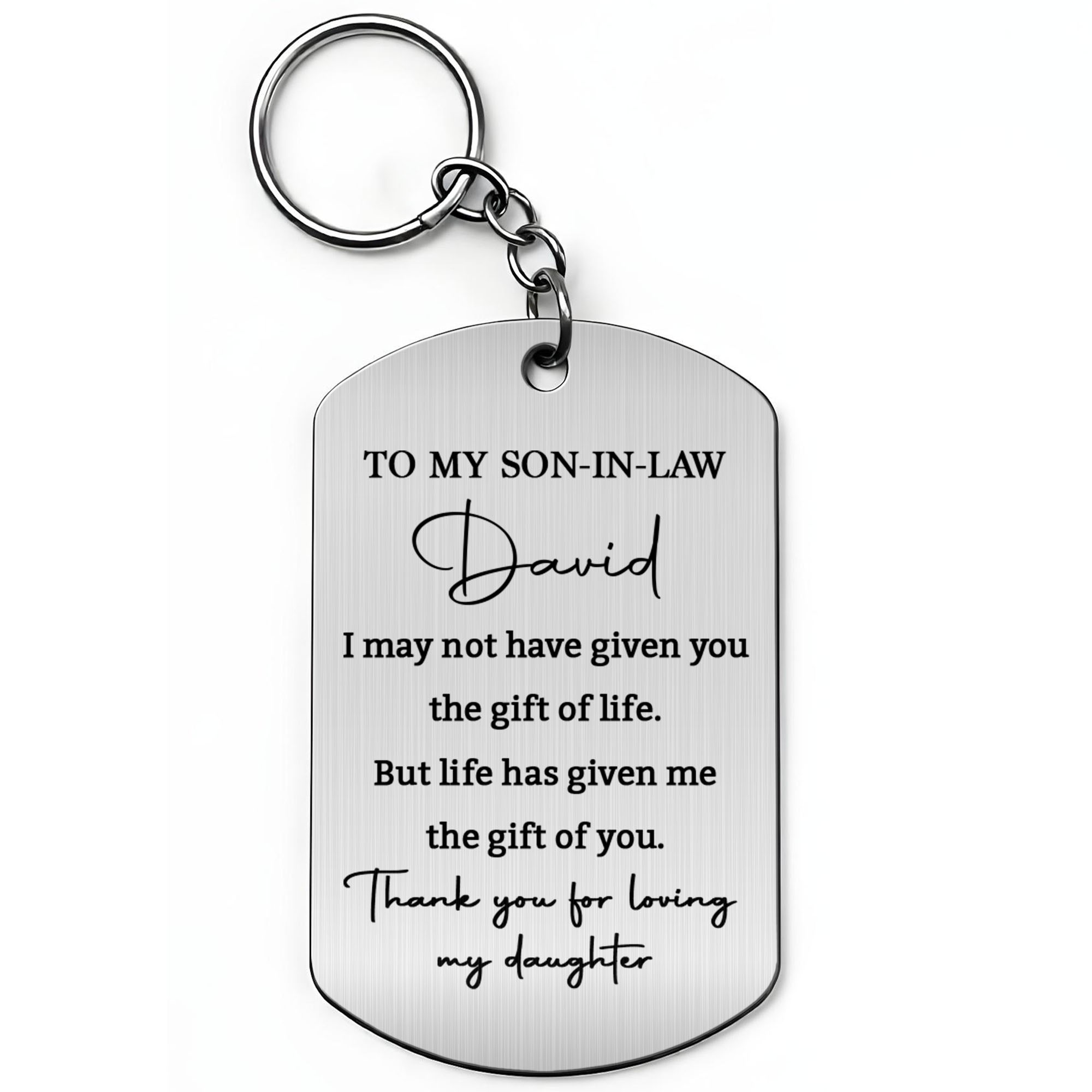 Personalized Stainless Steel Keychain Custom Engraved Gift for Son-in-Law