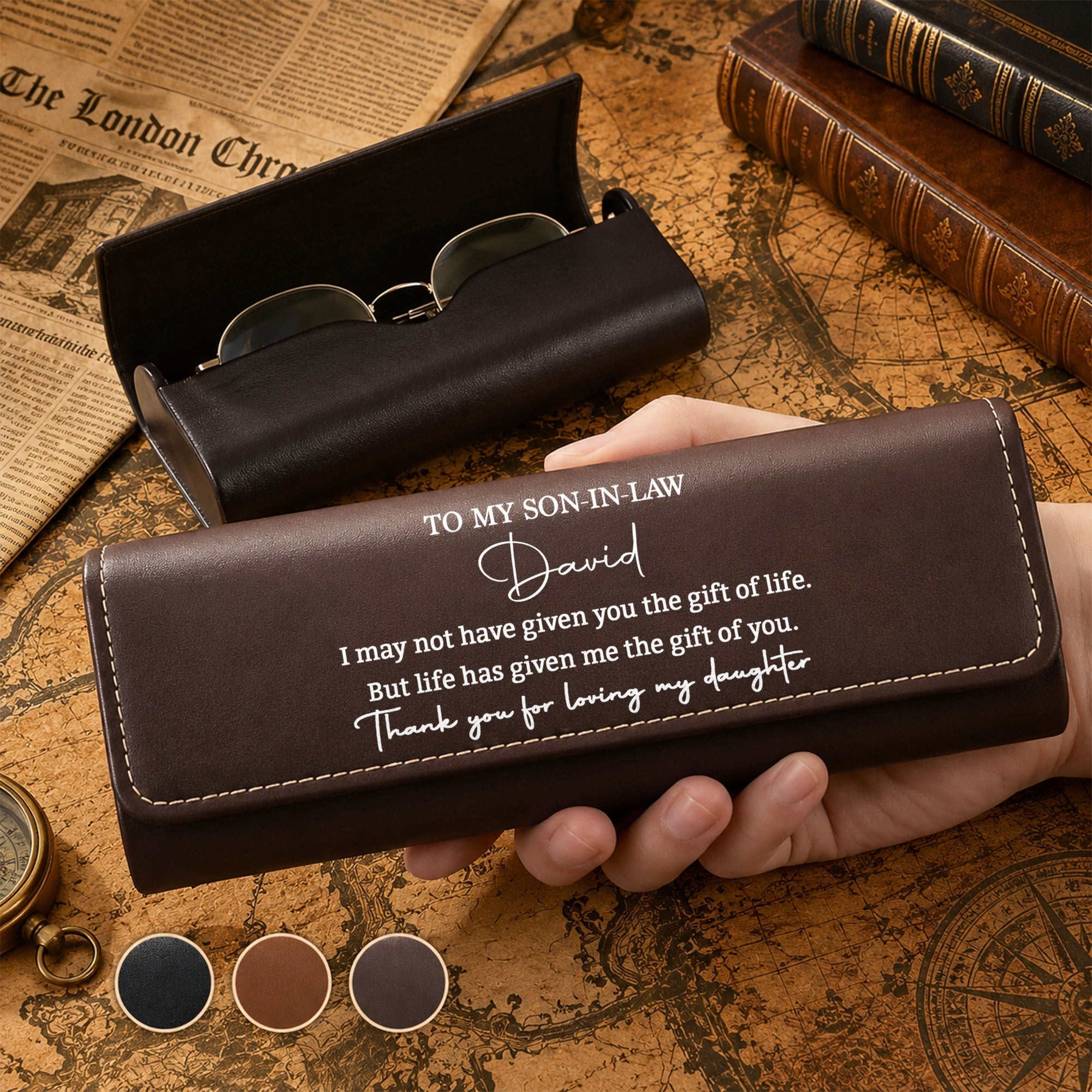 Personalized Leather Eyeglass Case Custom Name Gift for Son-in-Law