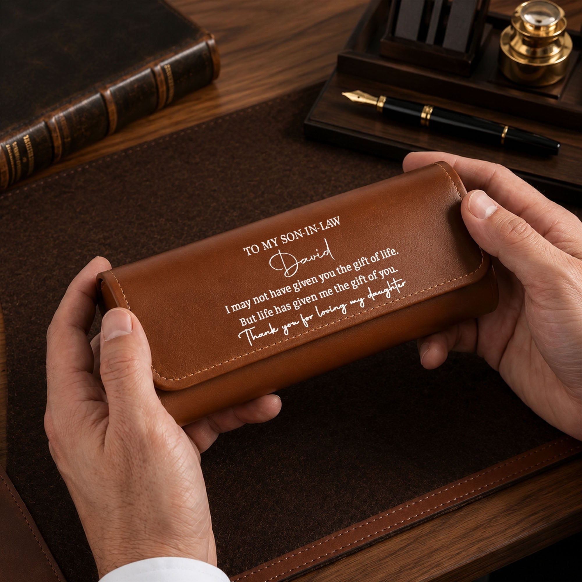 Personalized Leather Eyeglass Case Custom Name Gift for Son-in-Law