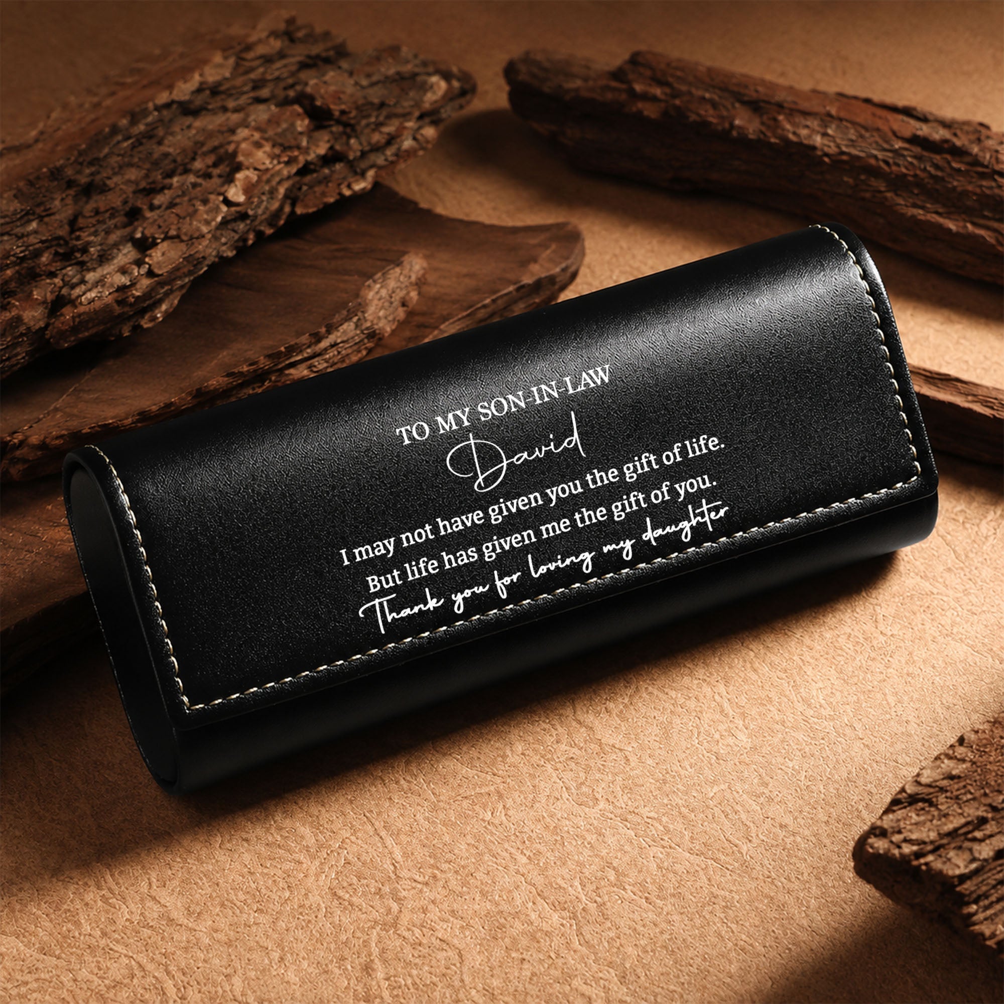 Personalized Leather Eyeglass Case Custom Name Gift for Son-in-Law