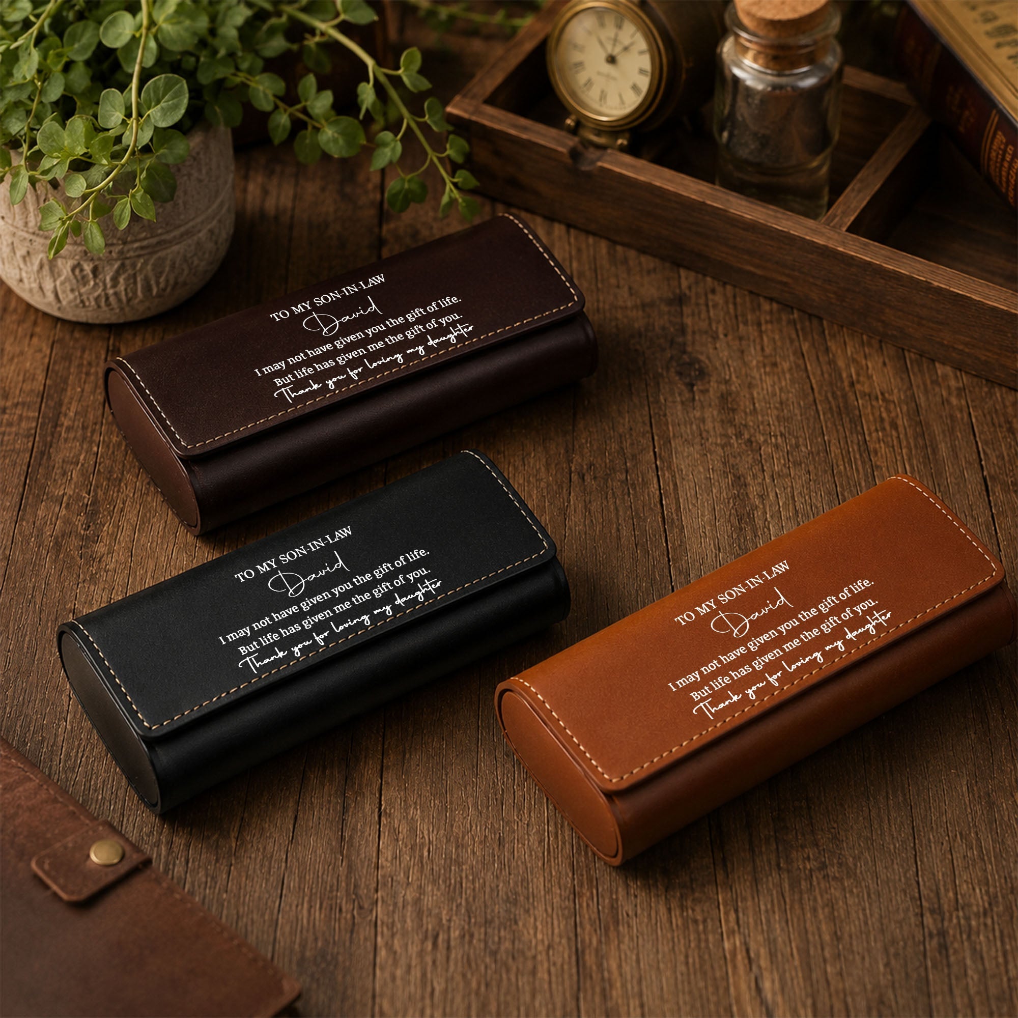 Personalized Leather Eyeglass Case Custom Name Gift for Son-in-Law