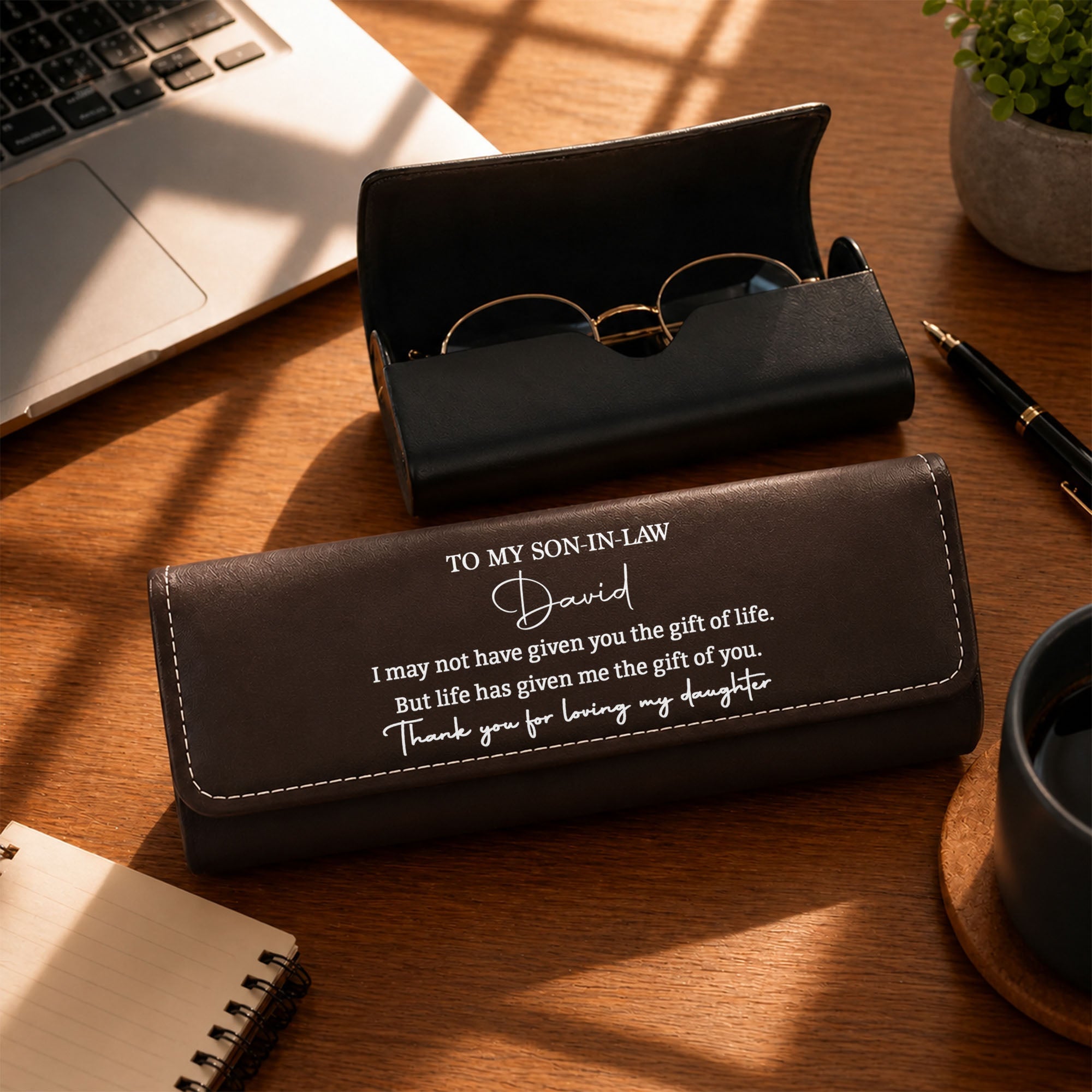 Personalized Leather Eyeglass Case Custom Name Gift for Son-in-Law