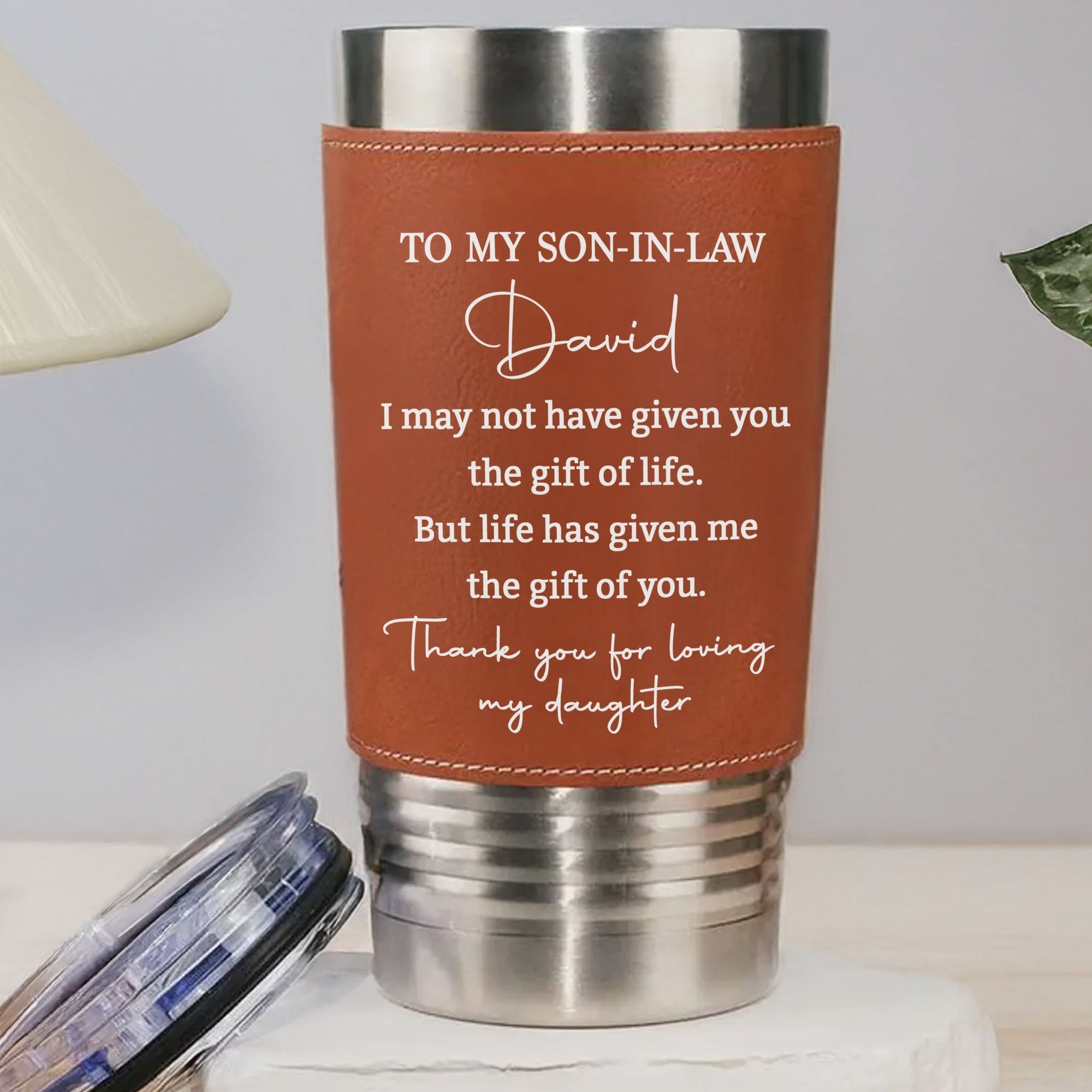 Personalized Leather Tumbler Custom Gift for Son-In-Law