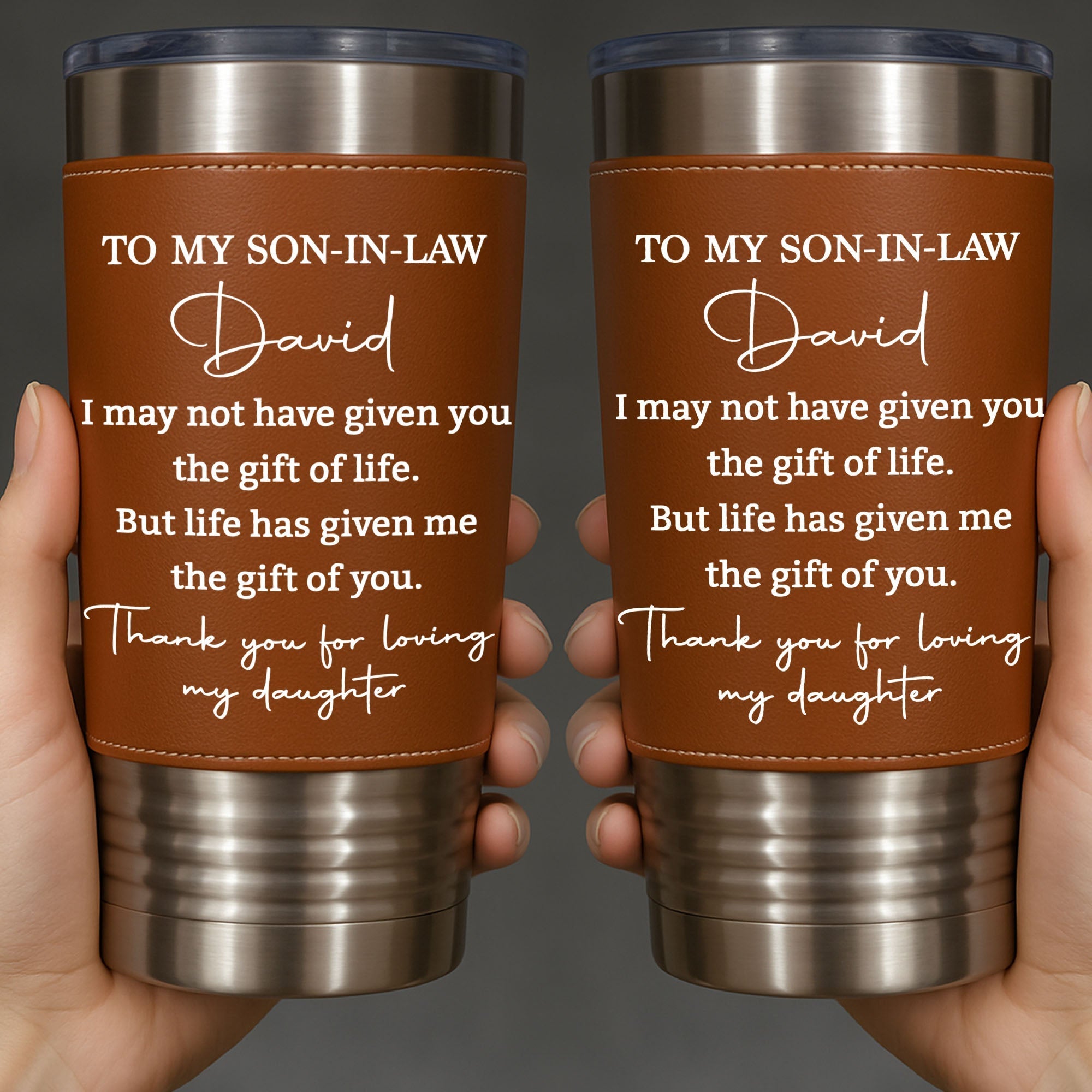 Personalized Leather Tumbler Custom Gift for Son-In-Law