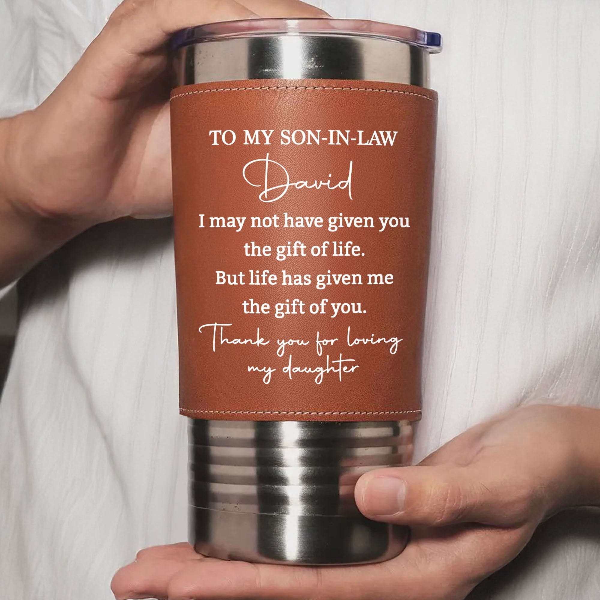 Personalized Leather Tumbler Custom Gift for Son-In-Law