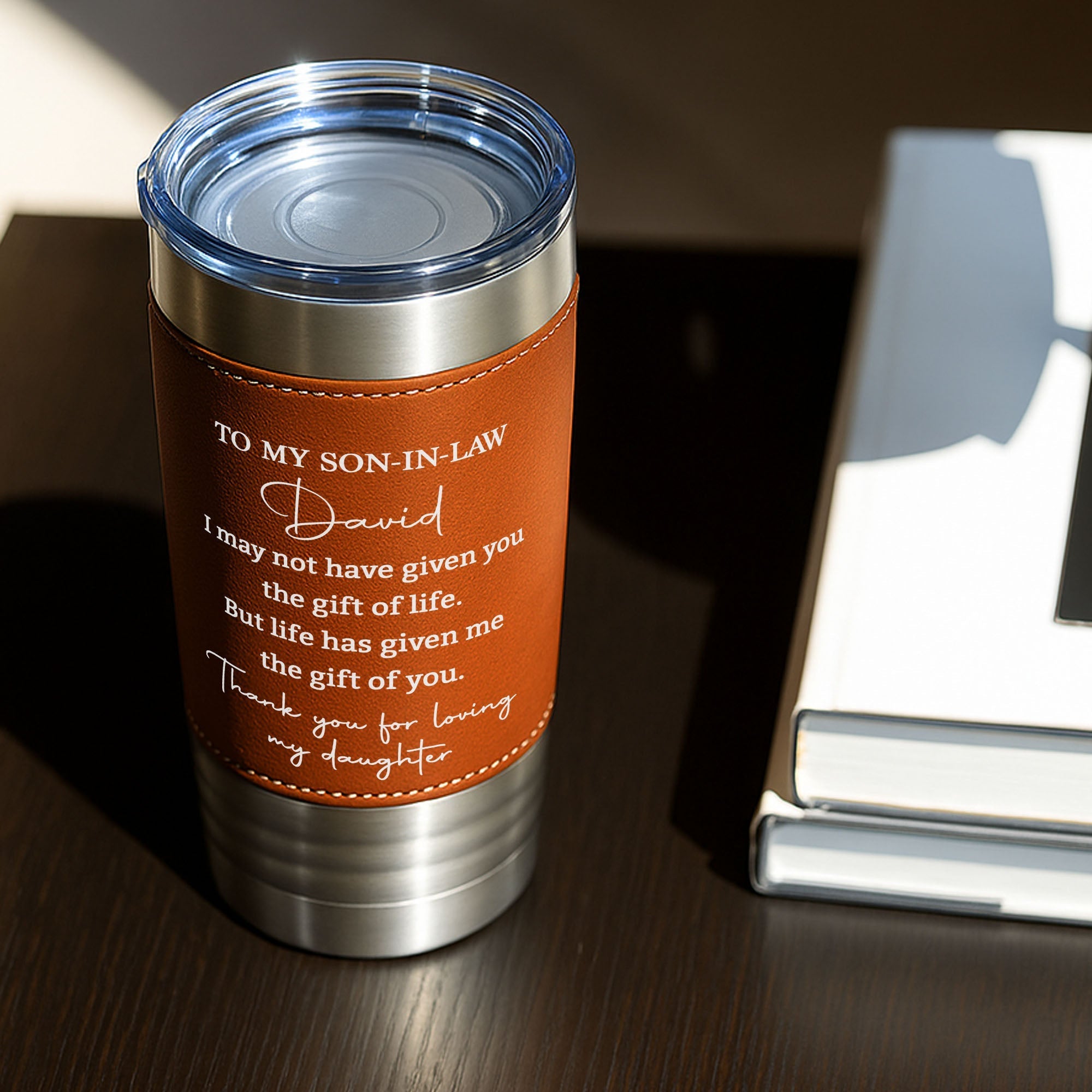 Personalized Leather Tumbler Custom Gift for Son-In-Law