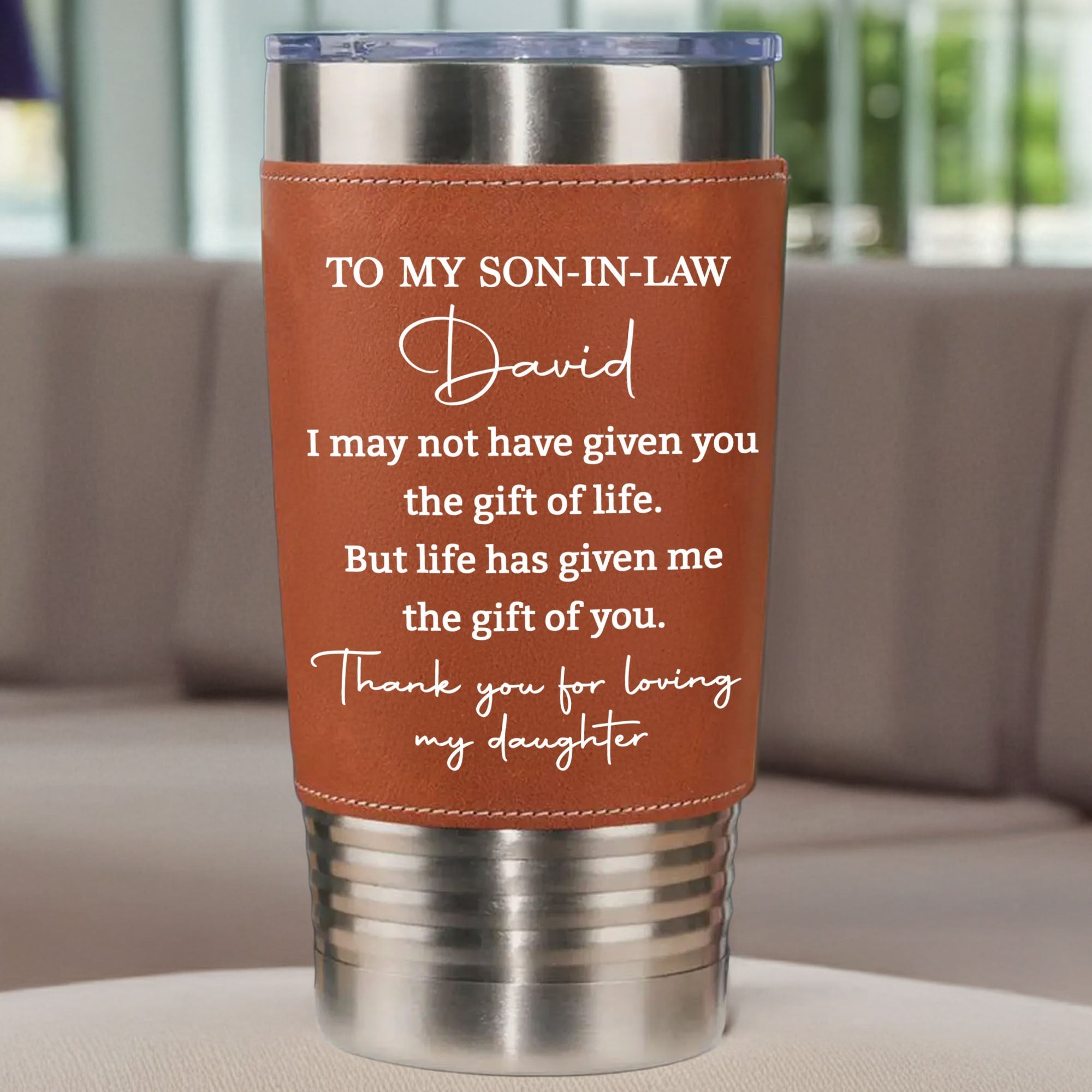 Personalized Leather Tumbler Custom Gift for Son-In-Law