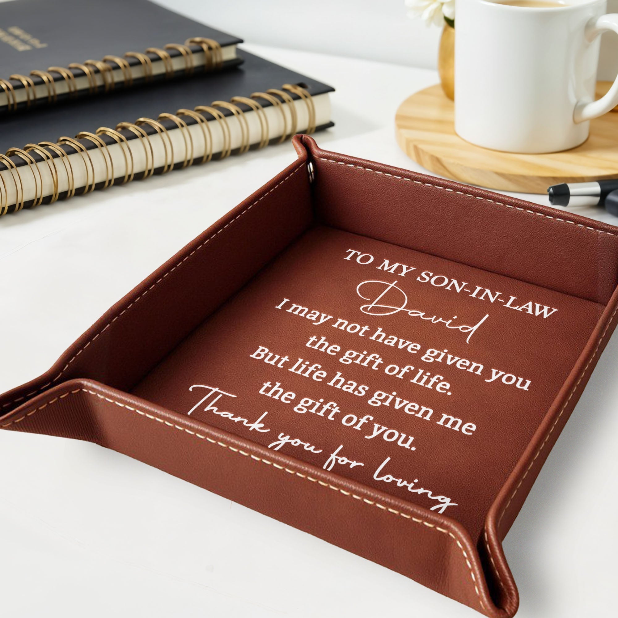 Personalized Leather Valet Tray Custom Name Gift for Son-in-Law
