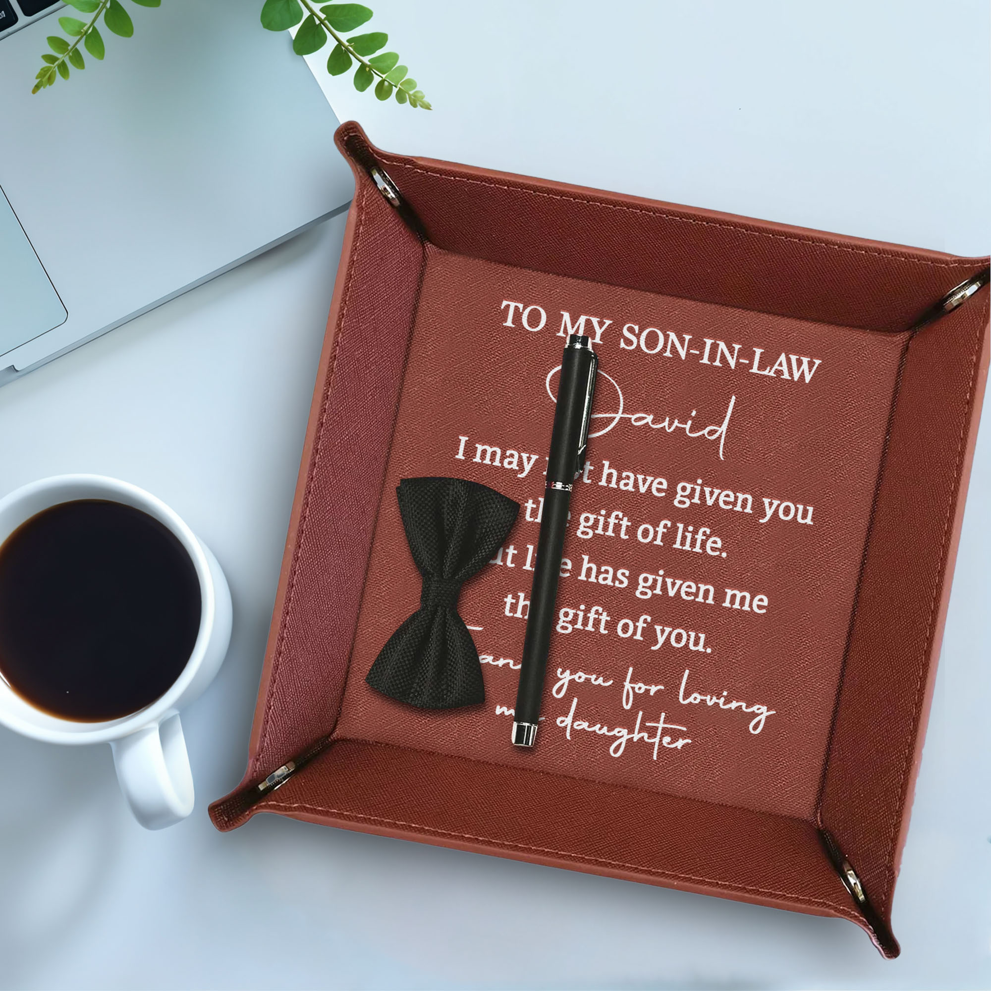 Personalized Leather Valet Tray Custom Name Gift for Son-in-Law