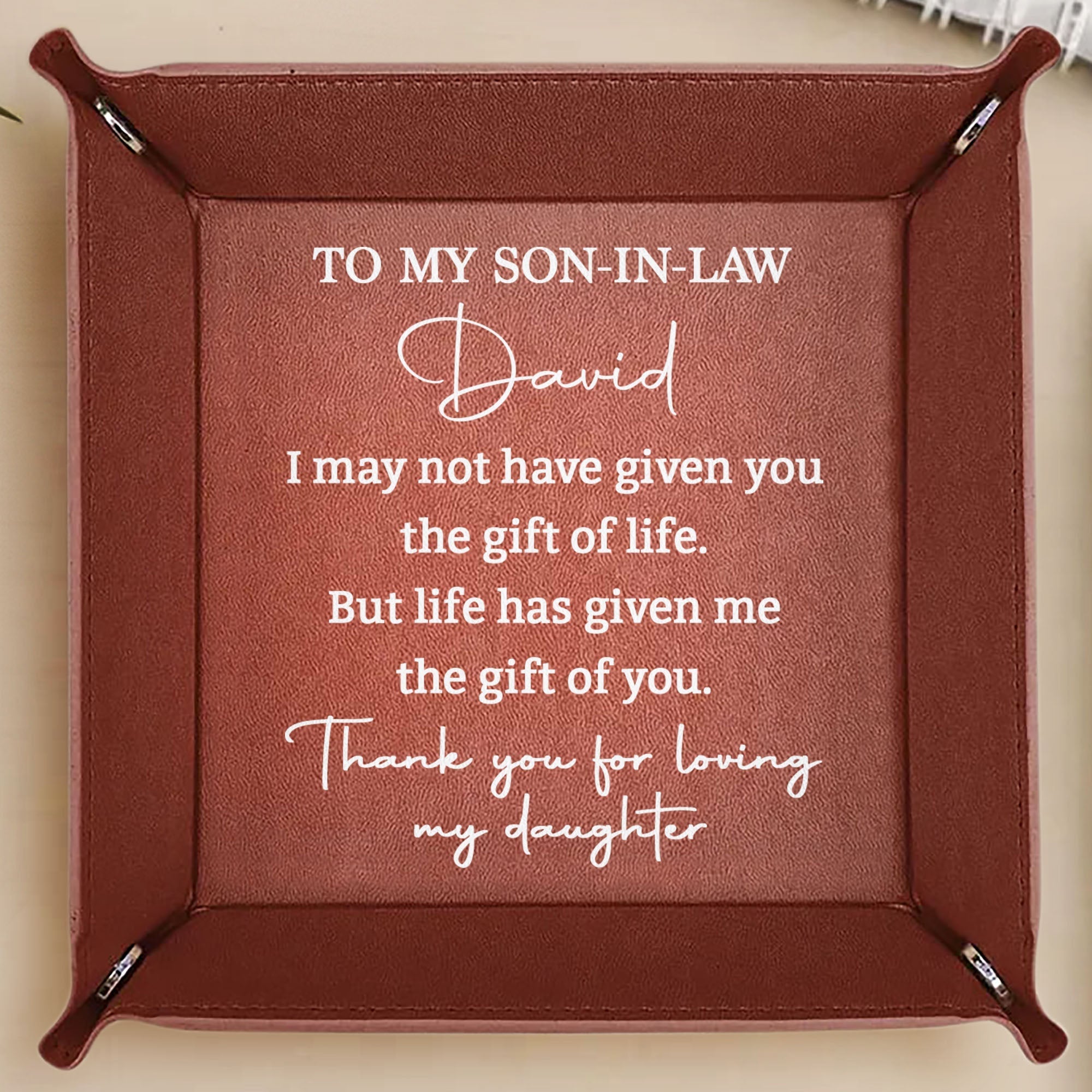 Personalized Leather Valet Tray Custom Name Gift for Son-in-Law
