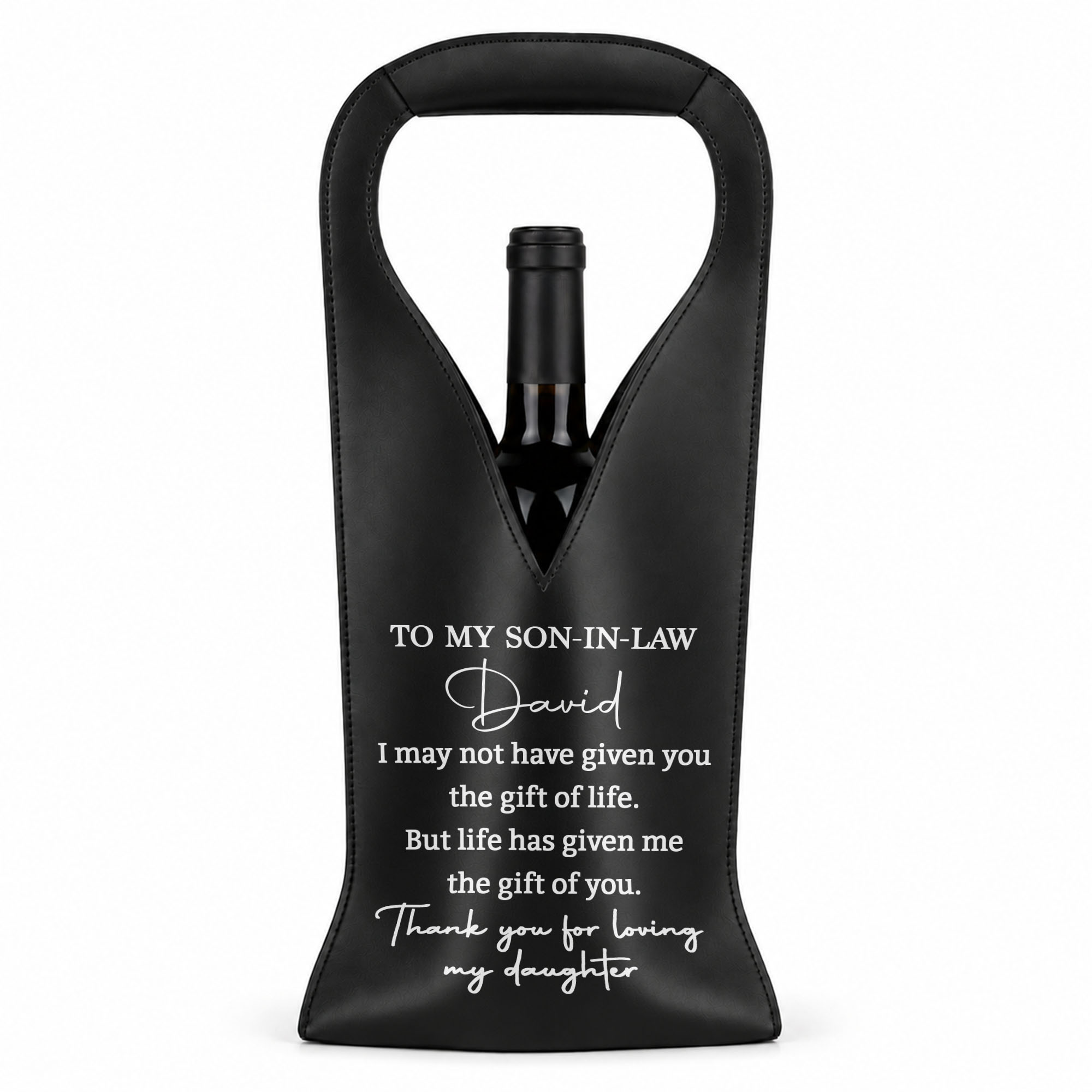 Personalized Leather Wine Bag Custom Gift for Son-in-Law