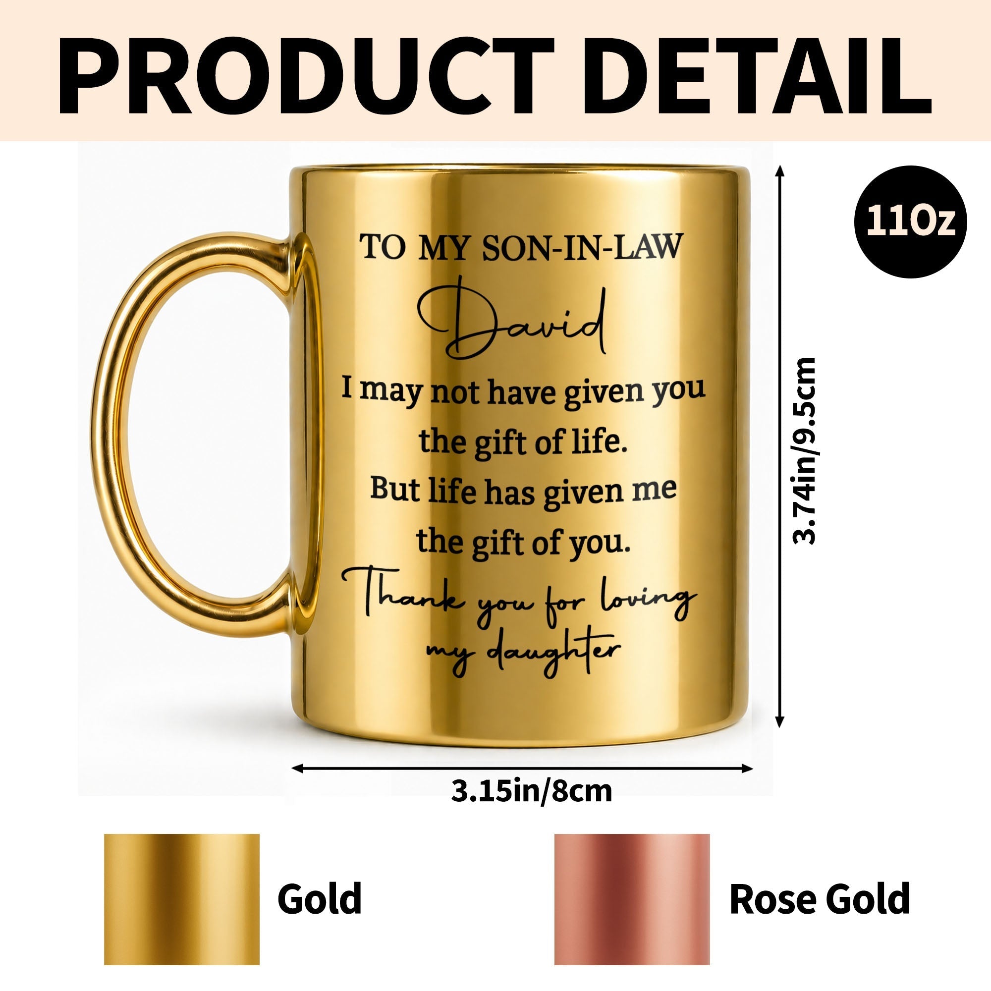 Personalized Metallic Mug Custom Gift for Son-in-Law Birthday Christmas