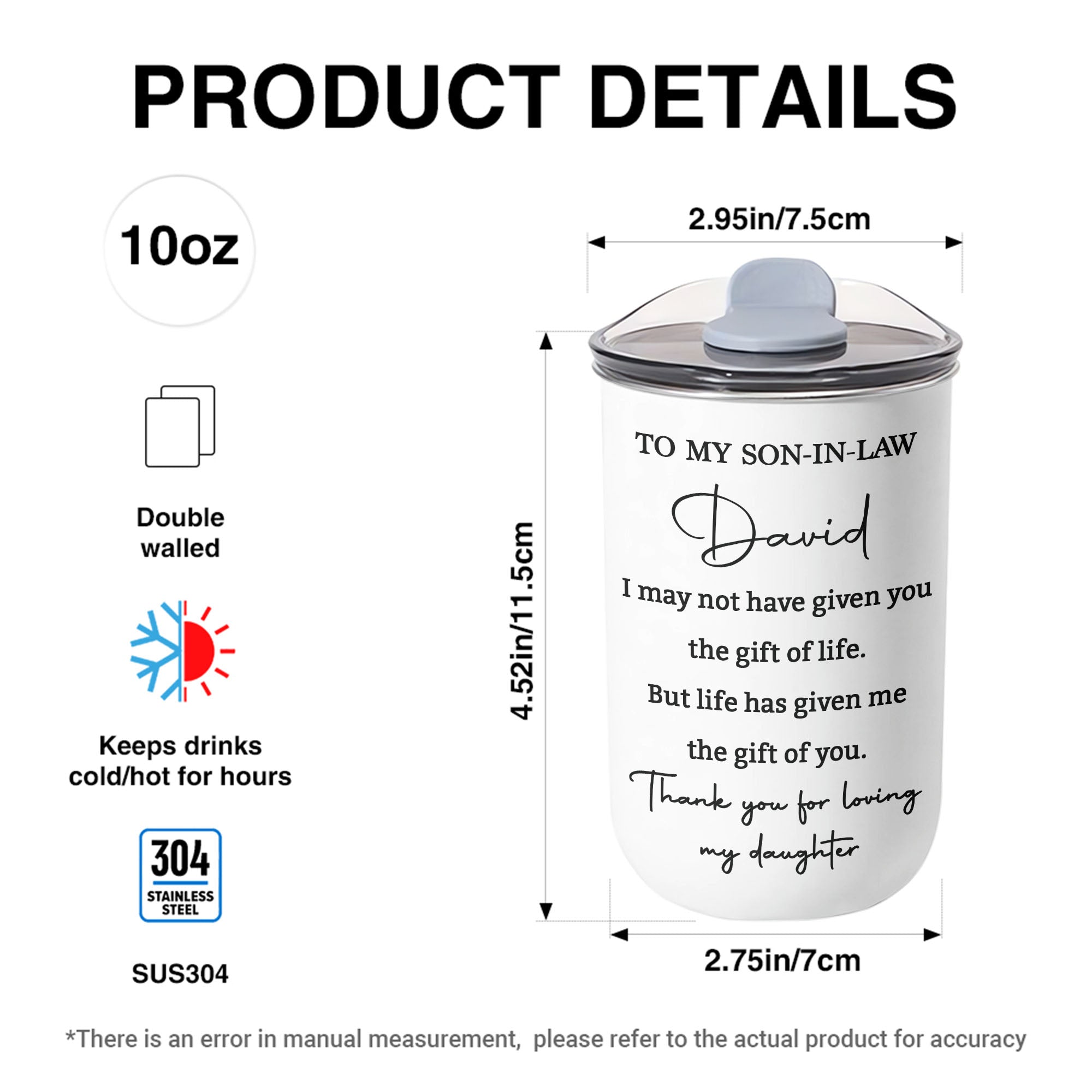 Personalized 10oz Stainless Steel Tumbler Custom Gift for Son-in-Law