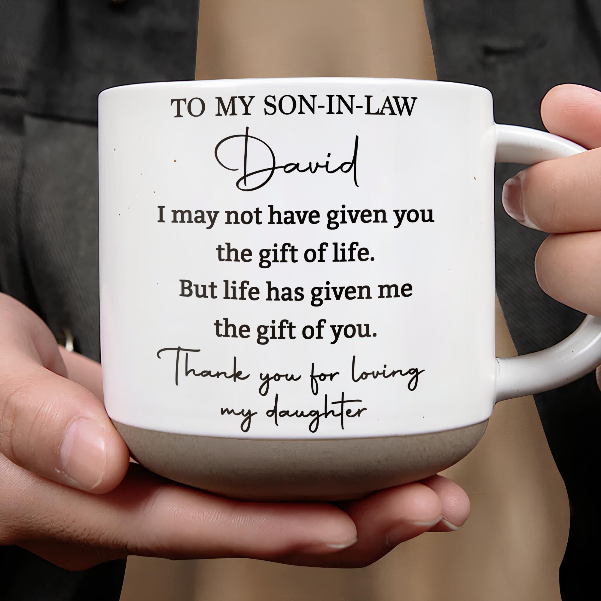 Personalized Pottery Mug for Son-in-Law with Heartfelt Message