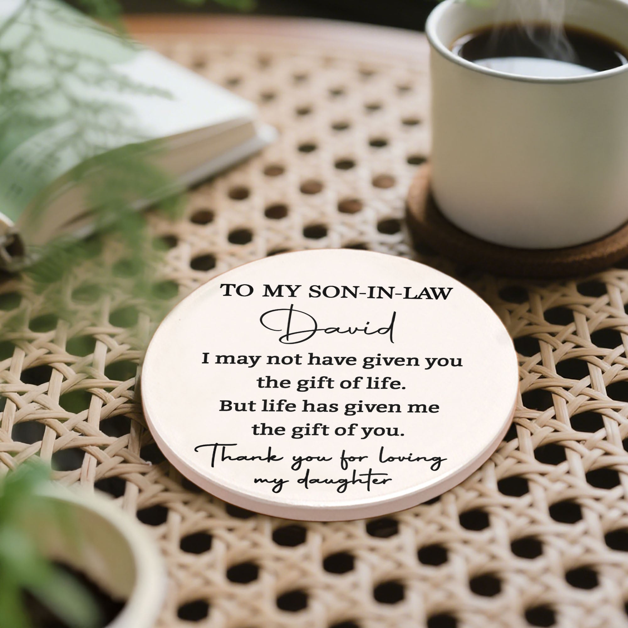 Personalized Ceramic Coaster Custom Name Gift for Son-in-Law