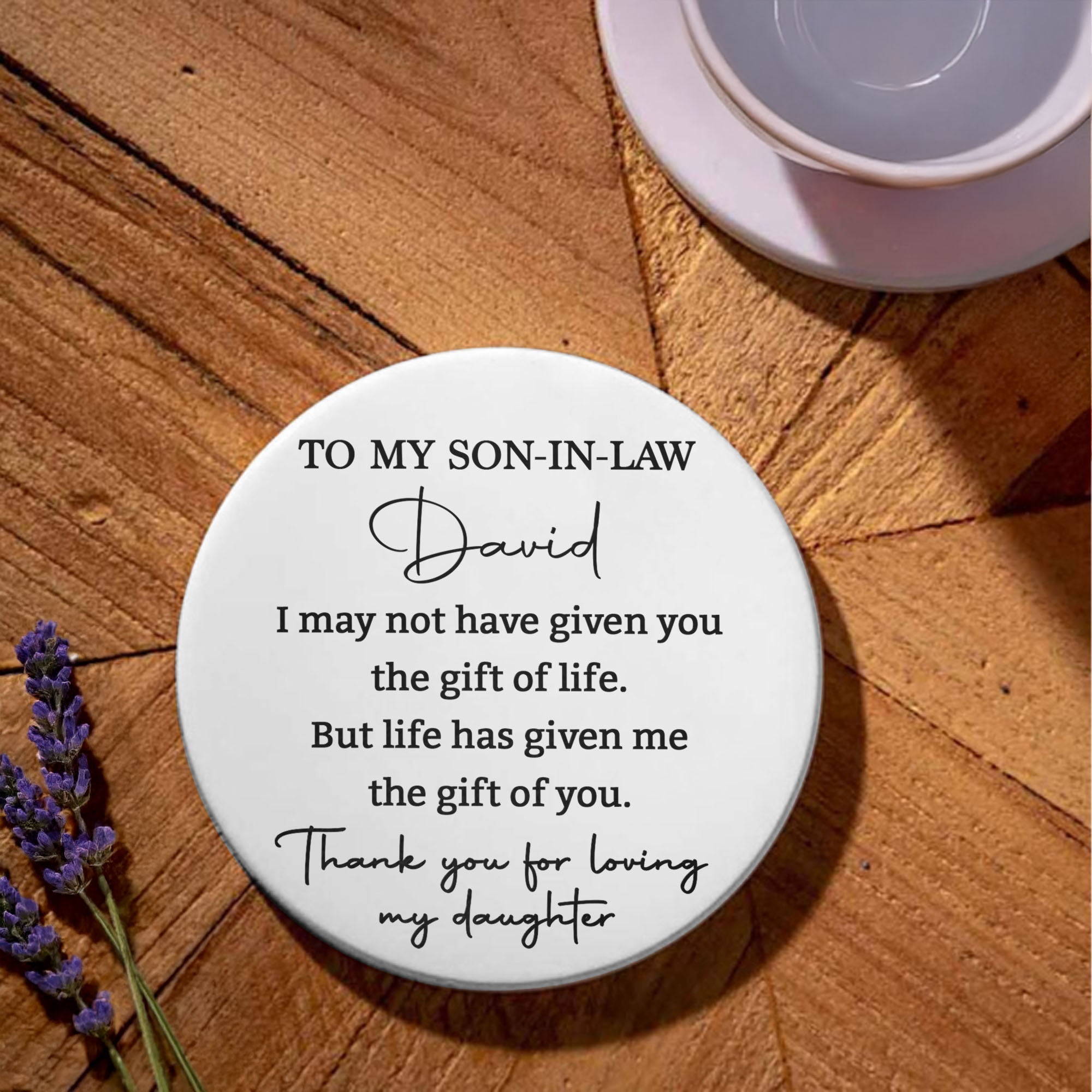 Personalized Ceramic Coaster Custom Name Gift for Son-in-Law